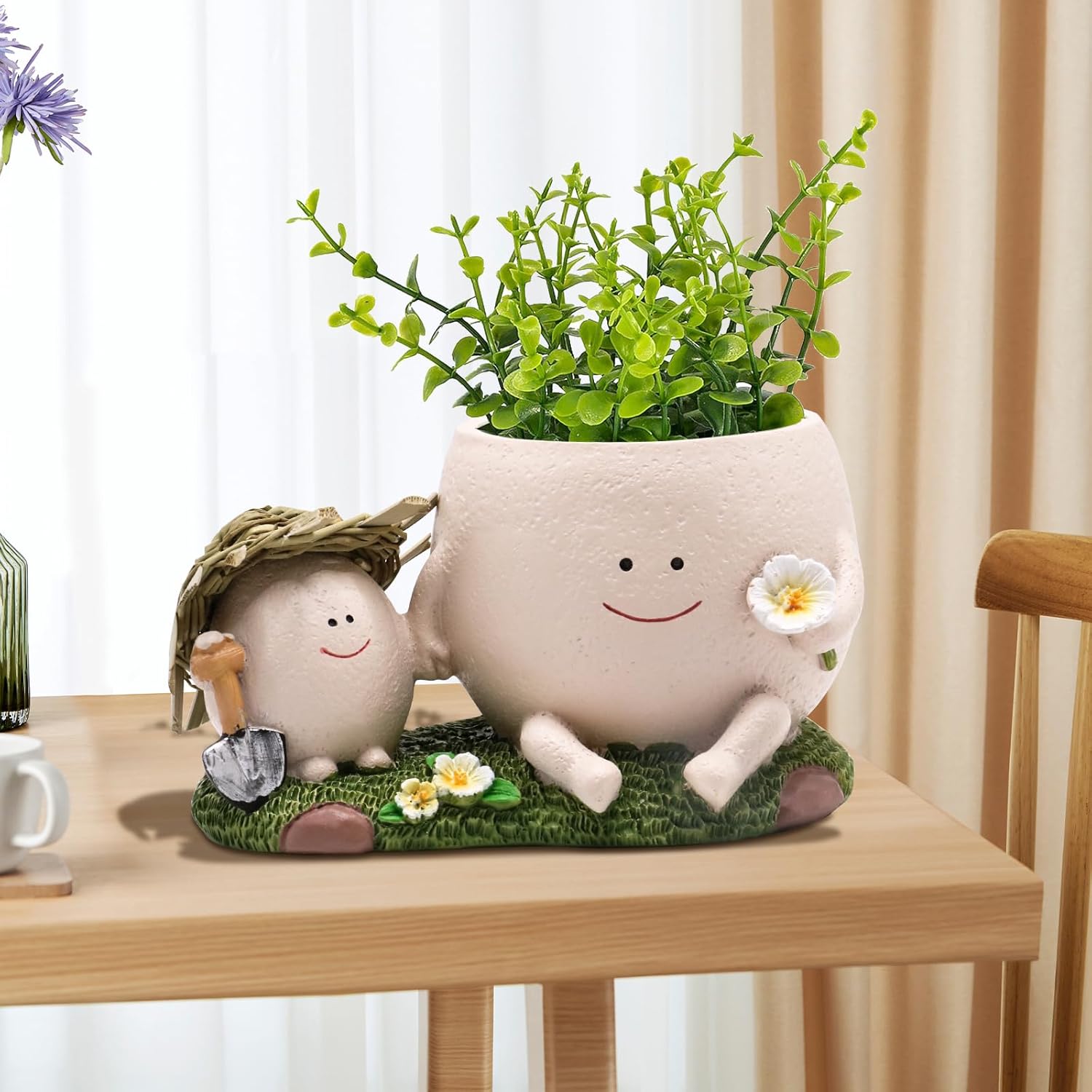 Smily Face Planter Pot Cute Resin Flower Head Planters for Indoor Outdoor Whimsical Succulent Pots for String of Pearls Plant Live Gift IdeaI for Mother and Appreciation Christmas