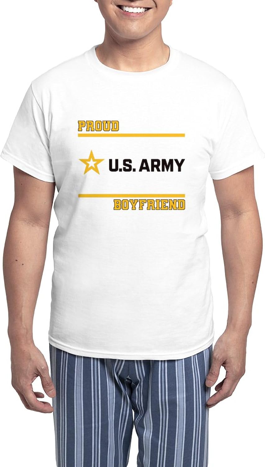 CafePress Proud Army Boyfriend Black And Gold Pajamas Men's Novelty Light Pajama Set, Comfortable PJ Sleepwear