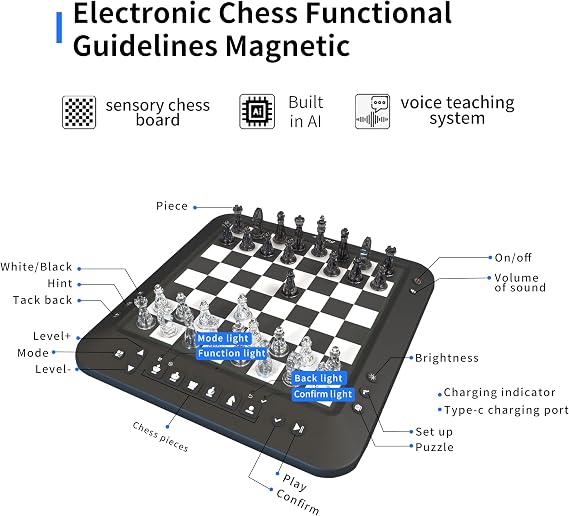 Electronic Chess Set, Computer Chess Game, Smart Chess Board, Chess Set Board Game, Electronic Chess Game, LEDs, Built-in Battery, Great Partner for Play and Practice
