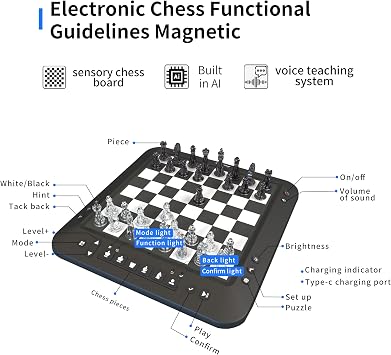 Electronic Chess Set, Computer Chess Game, Smart Chess Board, Chess Set Board Game, Electronic Chess Game, LEDs, Built-in Battery, Great Partner for Play and Practice