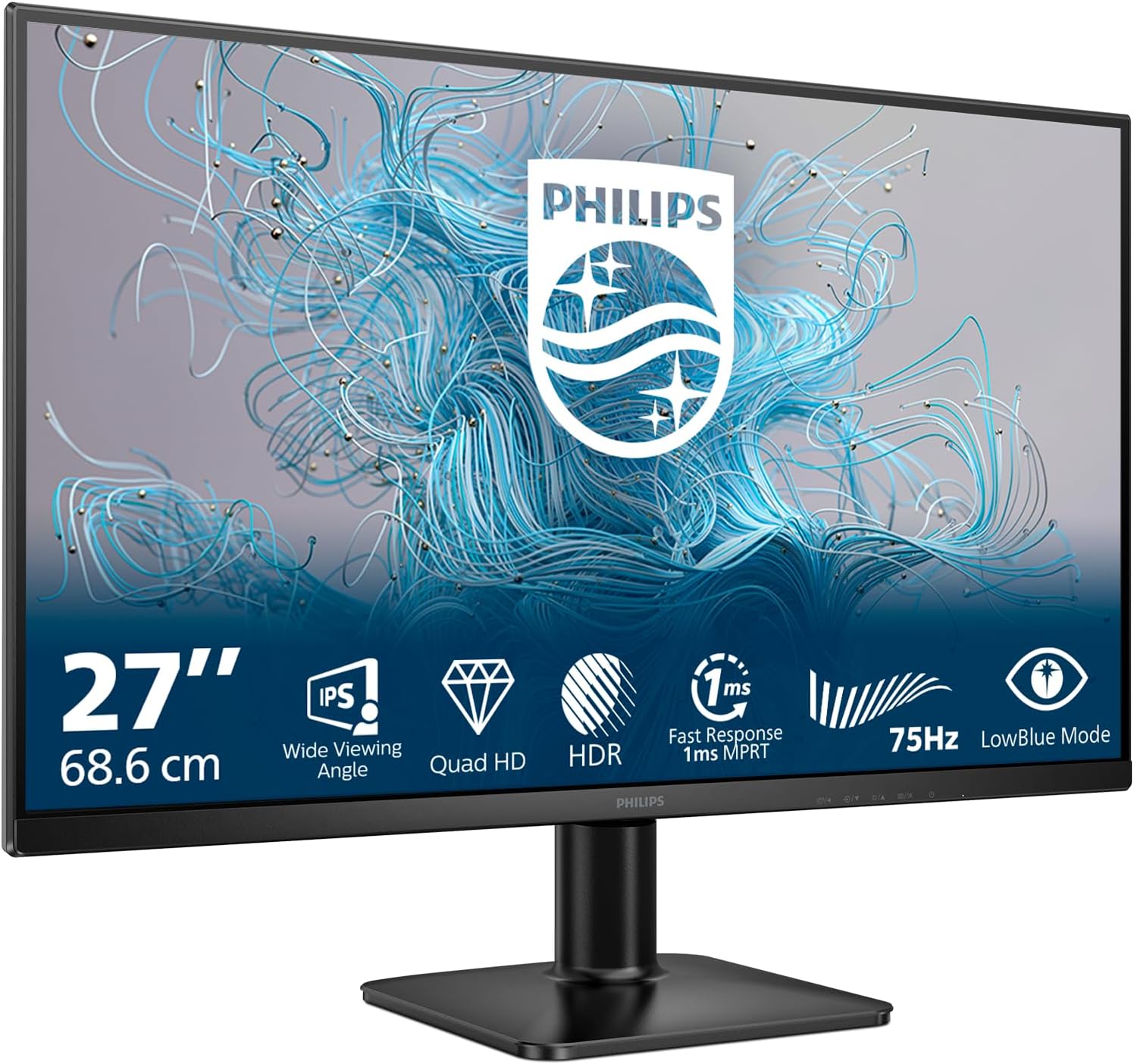 Philips 27E2N1500L 27 Zoll QHD Monitor, 75Hz, IPS, 1ms MPRT Adaptive Sync HDR10 Höhenverstellung (2560x1440,HDMI 1x1.4,DP 1x 1.4) Schwarz