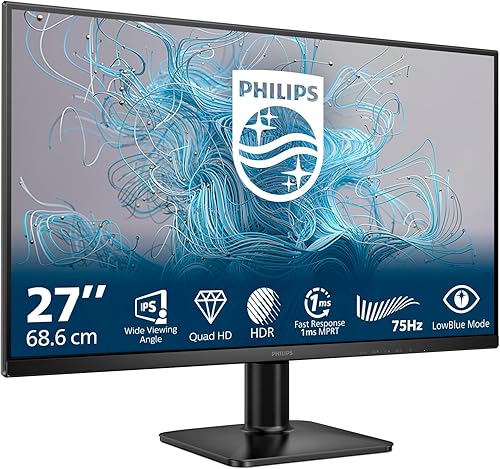 Philips 27E2N1500L 27 Inch QHD Monitor, 75Hz, IPS, 1ms MPRT, Adaptive Sync, HDR10, (2560x1440,HDMI 1x1.4,DP 1x 1.4) Black - 1