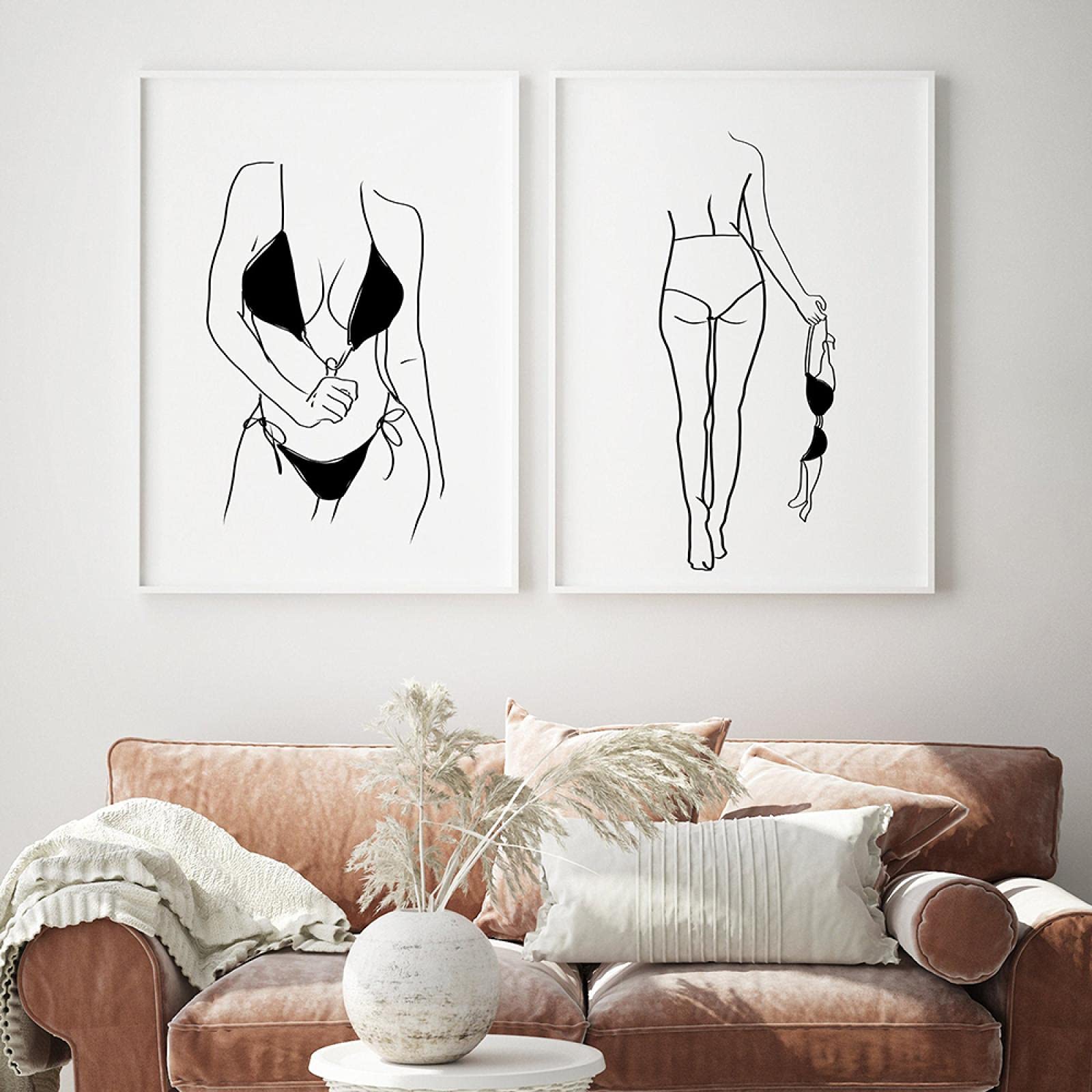 Amazon.co.jp: 女性の体一本の線画キャンバス絵画抽象女性フィギュア