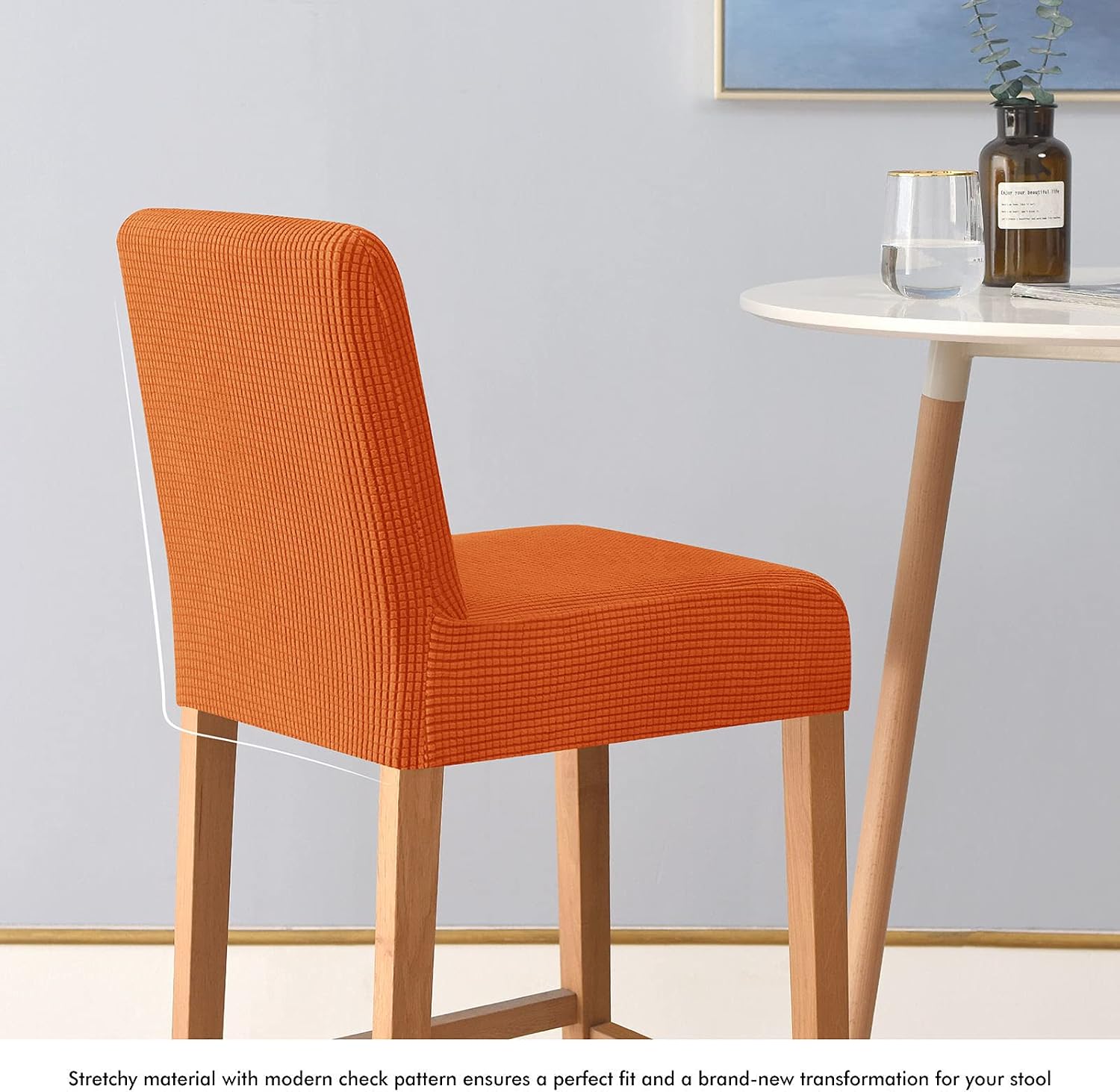 Stretch Bar Stool Covers Set of 2, Orange, Modern, Scratch Resistant, Bar, Kitchen, Dining Room, Cafe