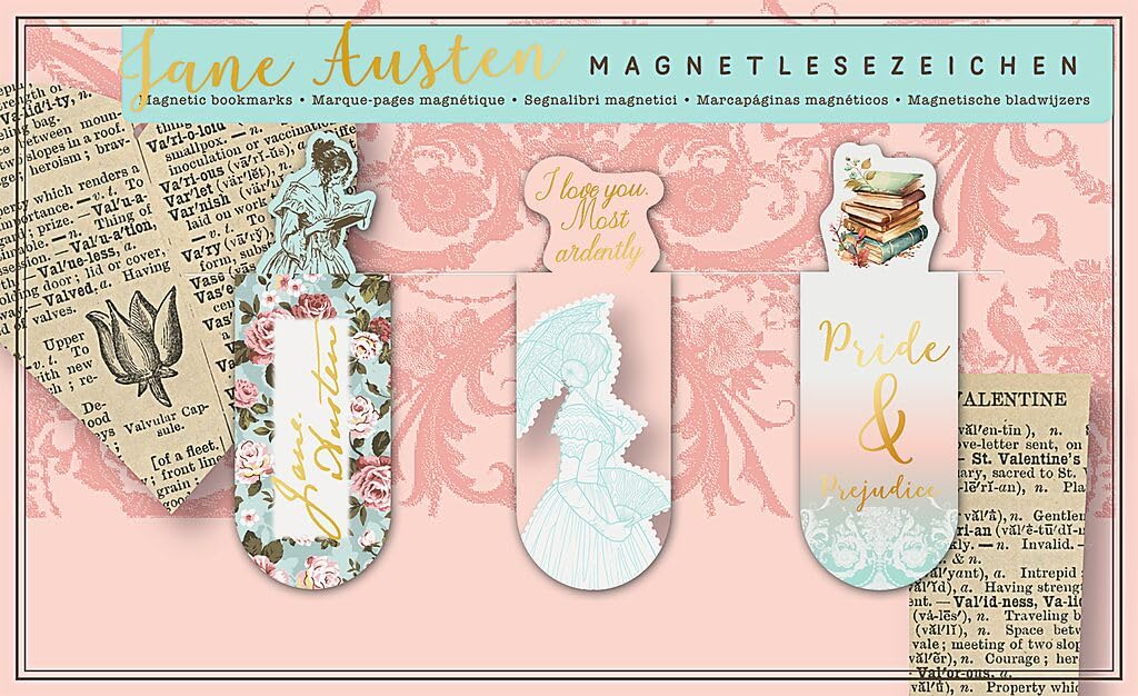 Moses Jane Austen Libri_x Magnetic Bookmark - Practical Romantic Vintage Design Page Marker With Gold Foil Finish Ideal For Book Fans And Readers
