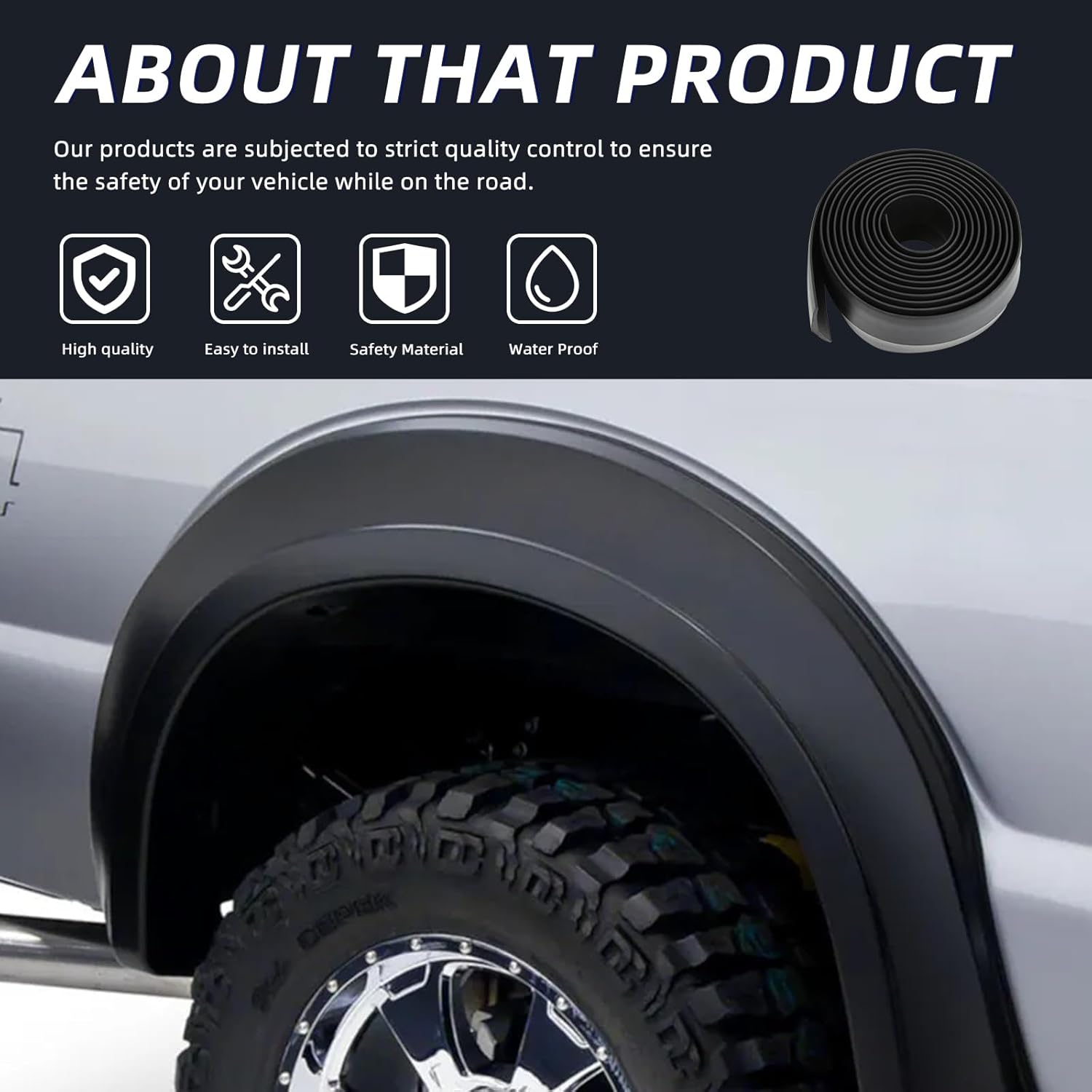 Fender Flares,Universal Flexible Car Fender Flares Wheel Arches Extention PVC Molding Trim Compatible with Jeep Wrangler Off-Road Ford F-150 Polaris RZR Toyato-3Inch Wide Fender