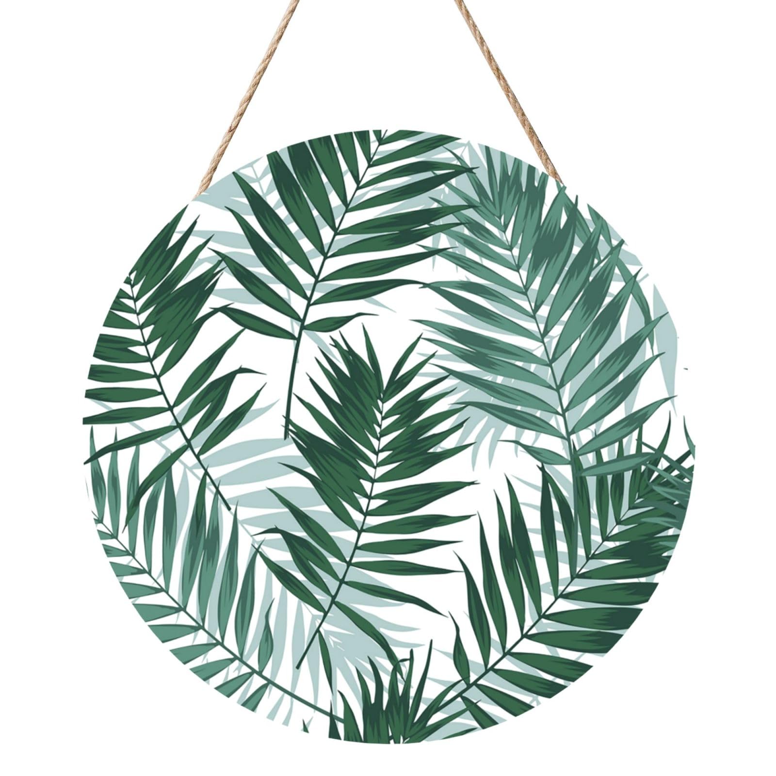 InOmak Tropical Jungle, Seamless Pattern With Palm Leaves, Round Wood Panel Painting 12 in, Wall Hanging Painting For Home