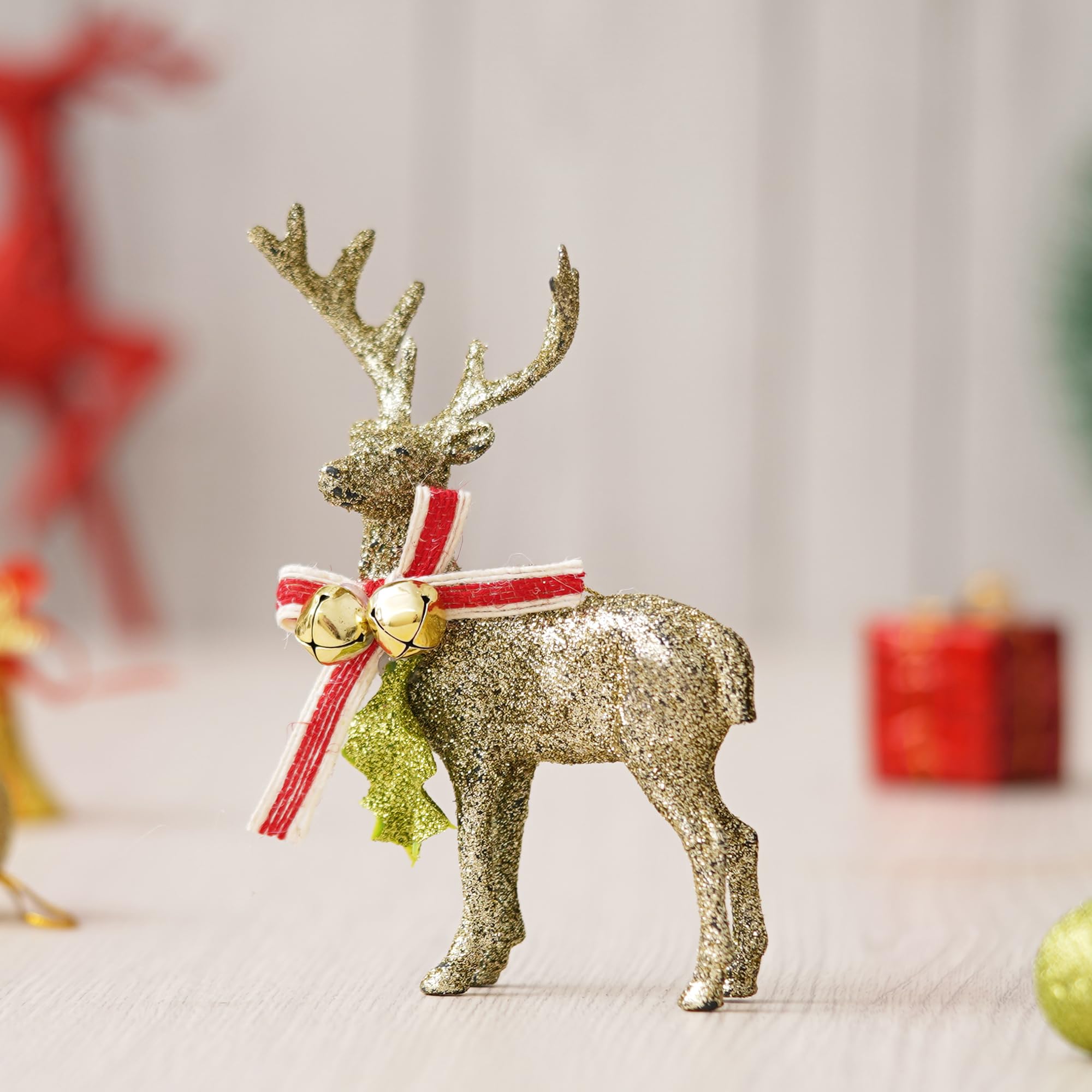 eCraftIndia Glitter Golden Reindeer Statue | Christmas Tree Decoration Items | Christmas Hanging Ornaments Props | Xmas Decorations Items for Home Living Room Office Church Decor 4