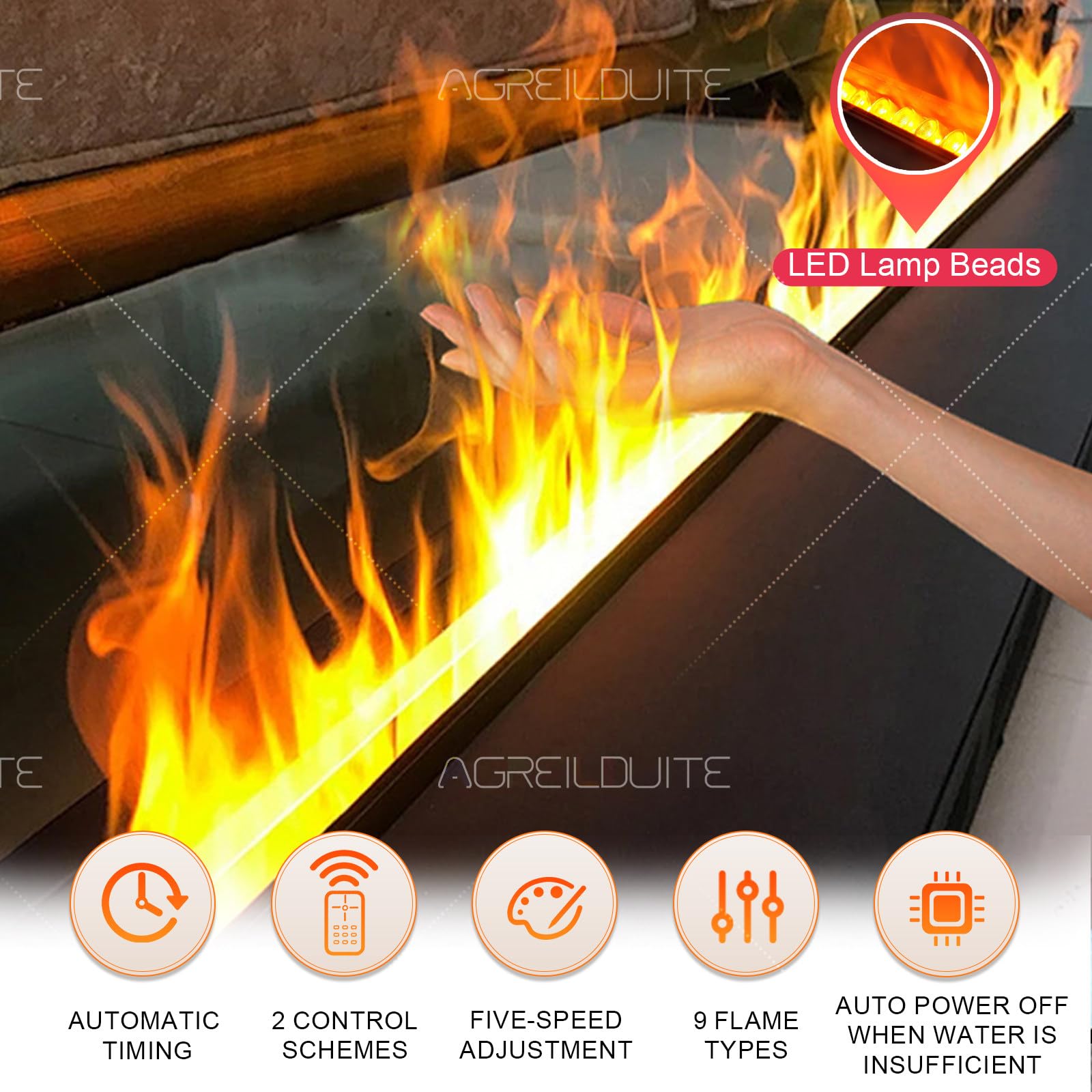 3D-Wasserdampfkamin, wasserdampf Kamin, Flamme In 9 Farben Einstellbar | 3D-Simulierte Flamme – Berührbarer Wassernebel, Einbau-Dampfkamin Mit Fernbedienung/App-Steuerung 100cm/39.3in
