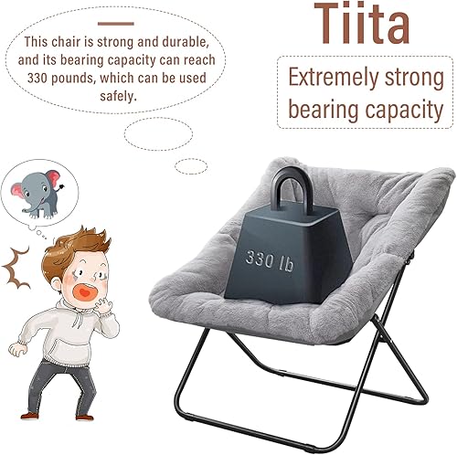 Miniatura 7 de Tiita Comfy Saucer Chair, Soft Faux Fur Oversized Folding Accent Chair, Lounge Lazy Chair for Kids Teens Adults, Metal Frame Moon Chair for Bedroom,