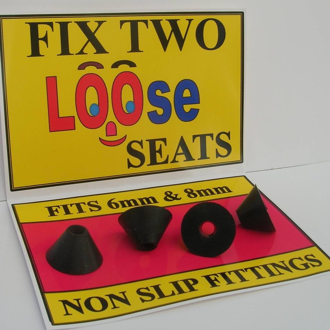 4 RUBBER NON SLIP TOILET SEAT HINGE FITTINGS. ENOUGH RUBBER FITTINGS TO SECURE TWO LOOSE TOILET SEATS. FOR CHROME AND BRASS HINGES ON WOODEN, RESIN, PLASTIC, MAHOGANY,WHITE, OAK & NOVELTY SEATS.
