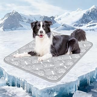 Rywell Dog Cooling Mat 2.0 Elegant Grey - Extra Large 44x32 Thick Cooling Pad for Big Dogs, Waterproof Color-Changing Arc-Chill Tech