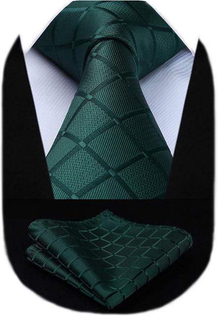 HISDERN Check Wedding Plaid Tie Handkerchief Men's Necktie Pocket Square Set For Formal Business