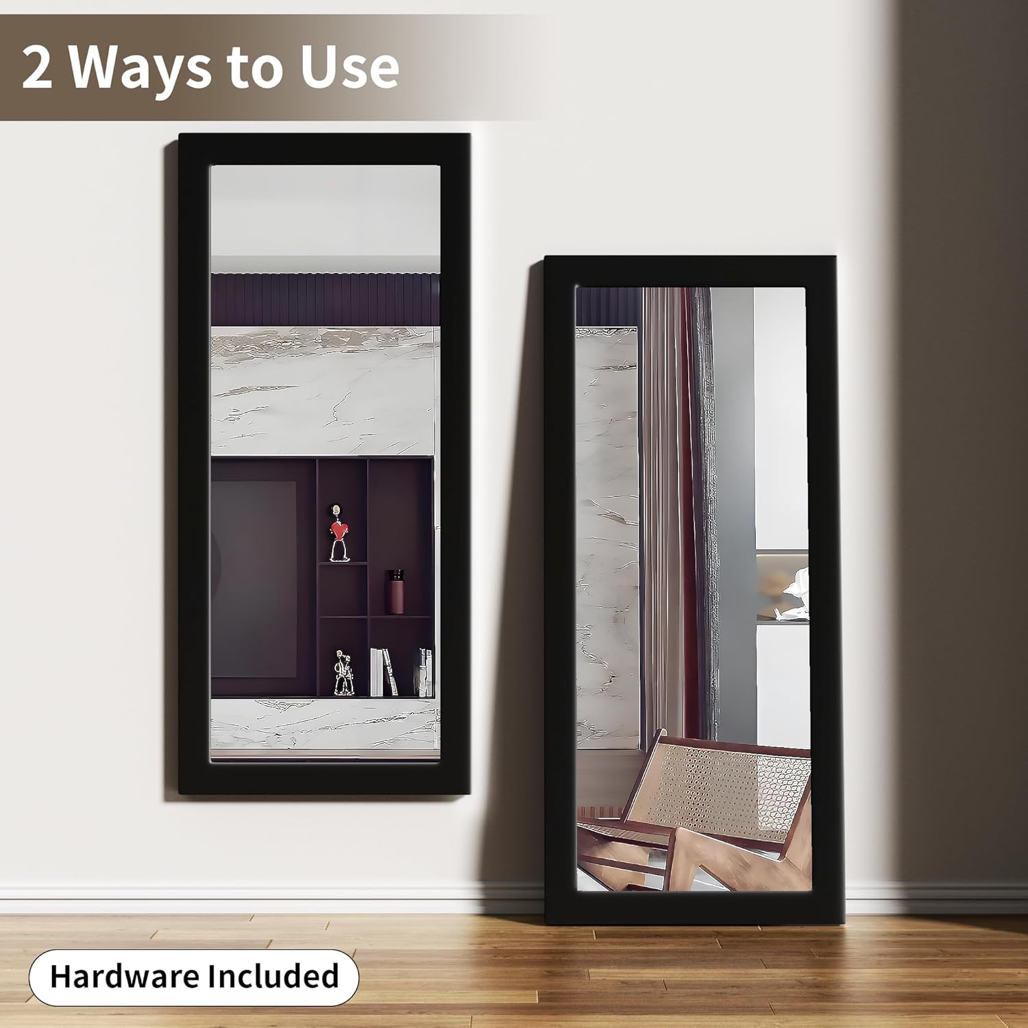 54''x36'' Rustic Wall Mirror for Bathroom Black Wood Frame, Classic Rectangle Mirror Farmhouse Vanity Wall Mirror Decor Living Room, Bedroom, Entryway