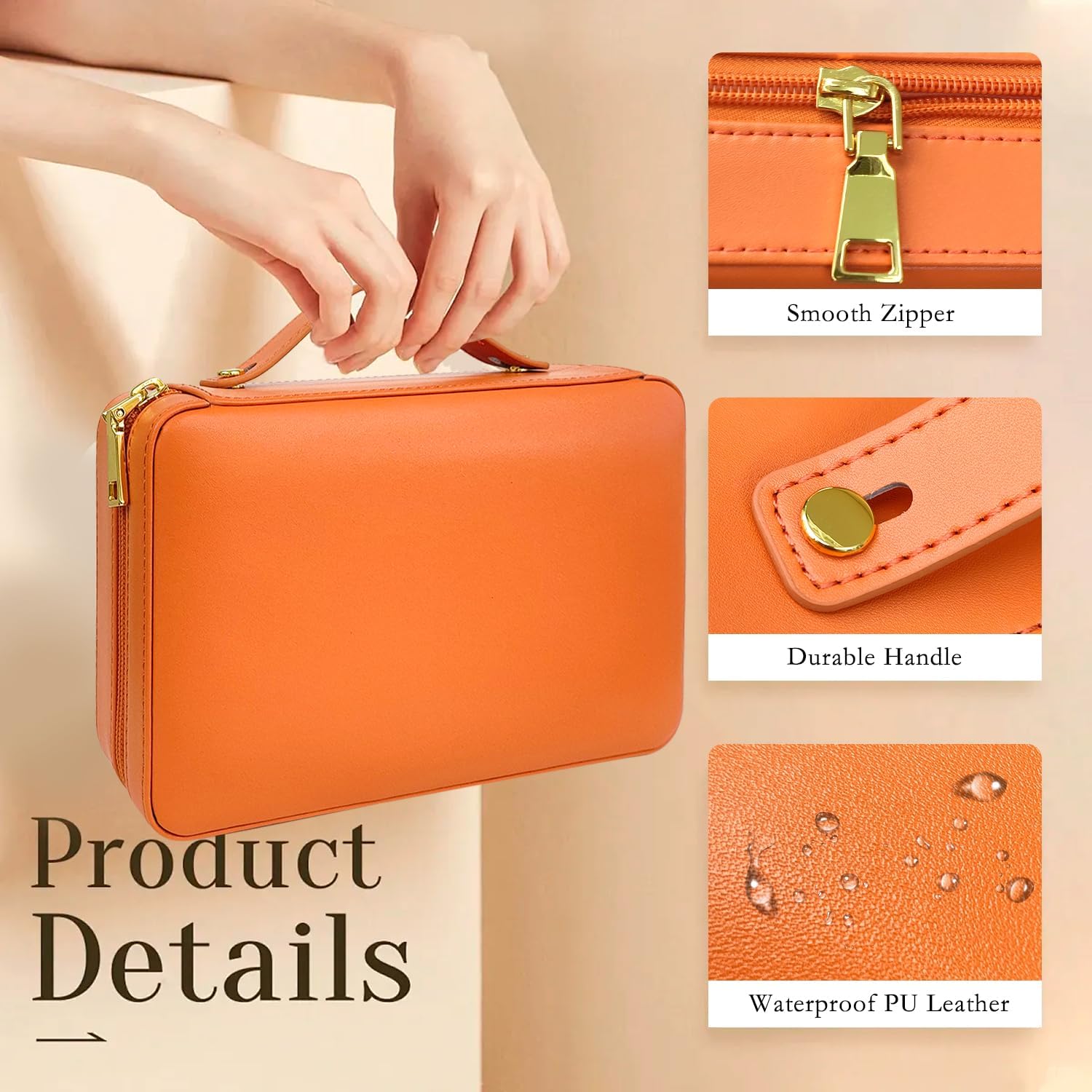 Portable Orange Leather Cigar Case for Women, Travel Humidor Holds 4 Cigars with Cutter Accessories, Compact Protective Cigar Holder for Travel Outdoor Use and Gift Giving
