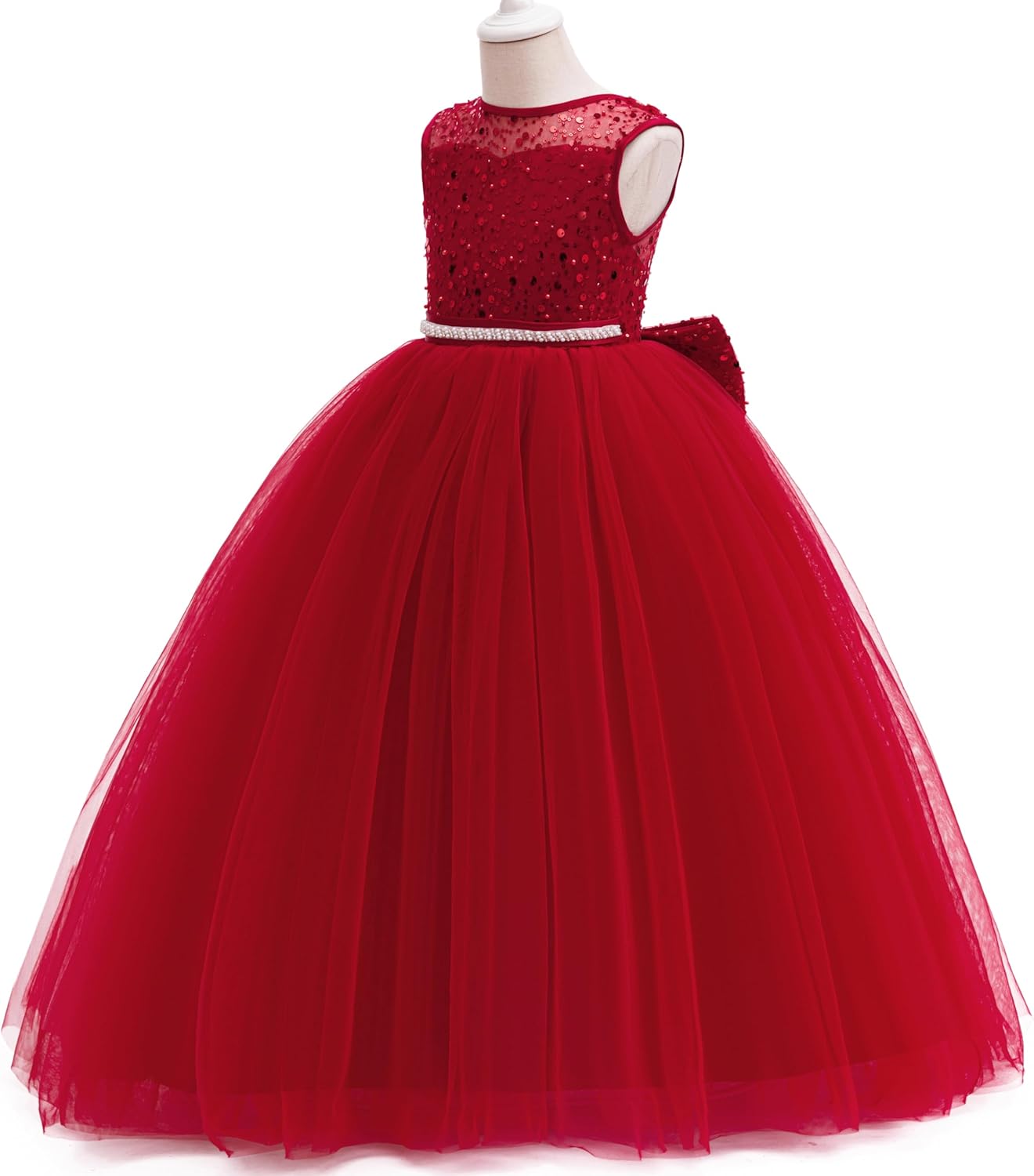 Girls Sequin Tulle Dress Formal Pageant Sparkly Birthday Party Wedding Guest Ball Gown Dresses with Bow