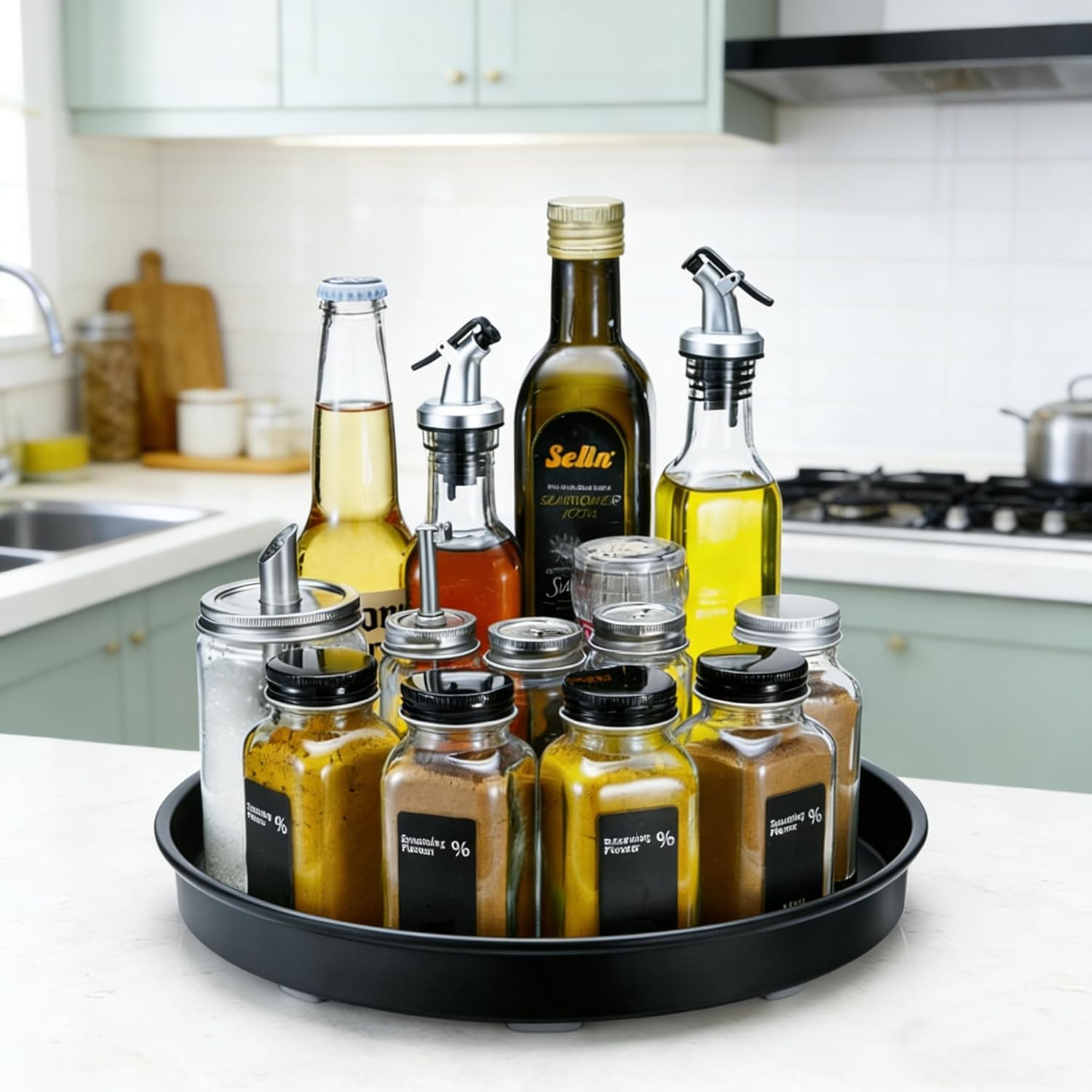 Amolliar Lazy Susan Organizer, Non-Skid Metal Rotating Turntable for Cabinet, Kitchen, Fridge, Pantry Storage, Spice Rack Condiment, Tray for Household Purpose, Under Sink Organizer, 10" 4 Pack Black