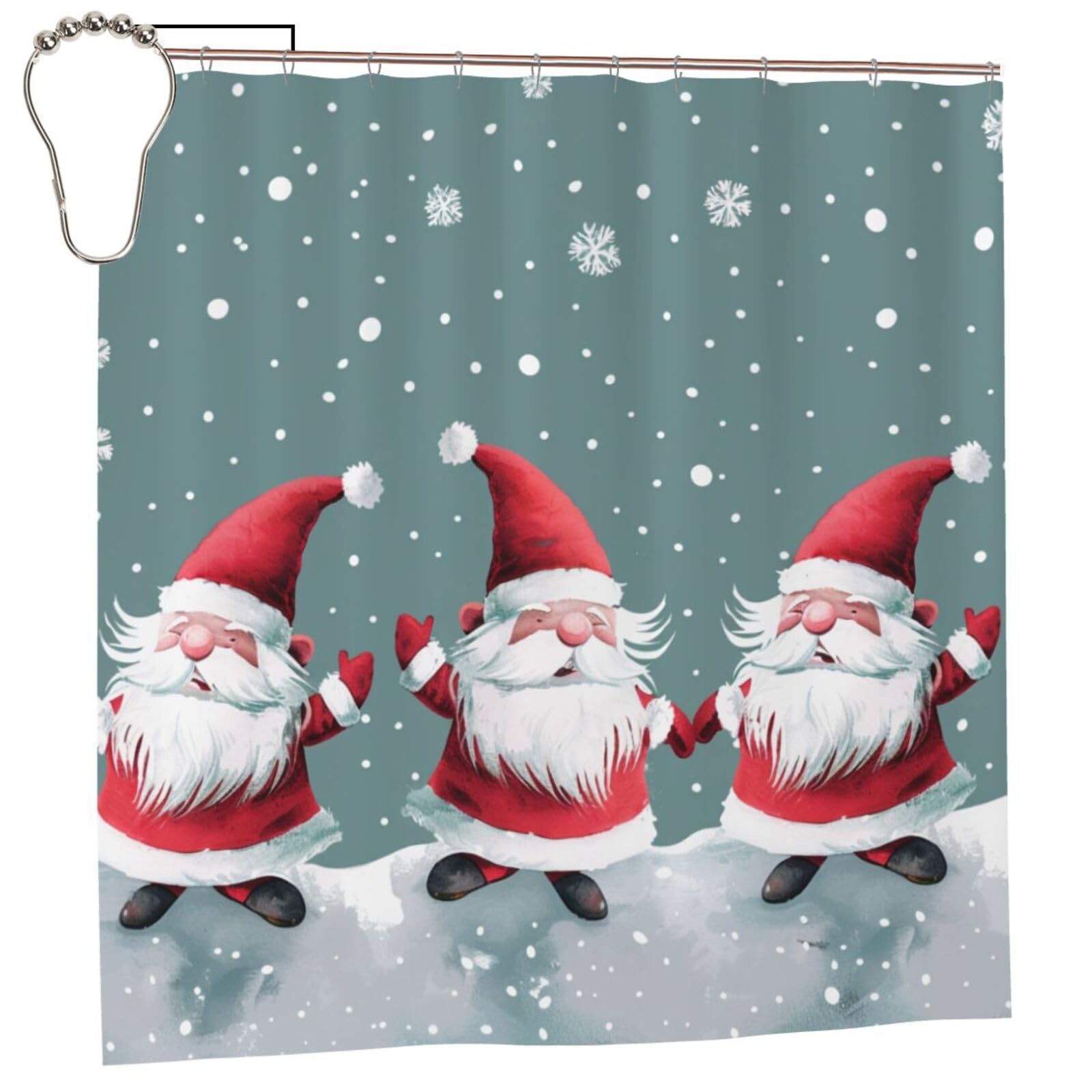 BWWHCCTI Xmas Funny Gnomes Printed Shower Curtain With 12 Iron Hooks Opaque Quick Drying Waterproof Shower Curtains Sets For Bathroom 183x183 CM