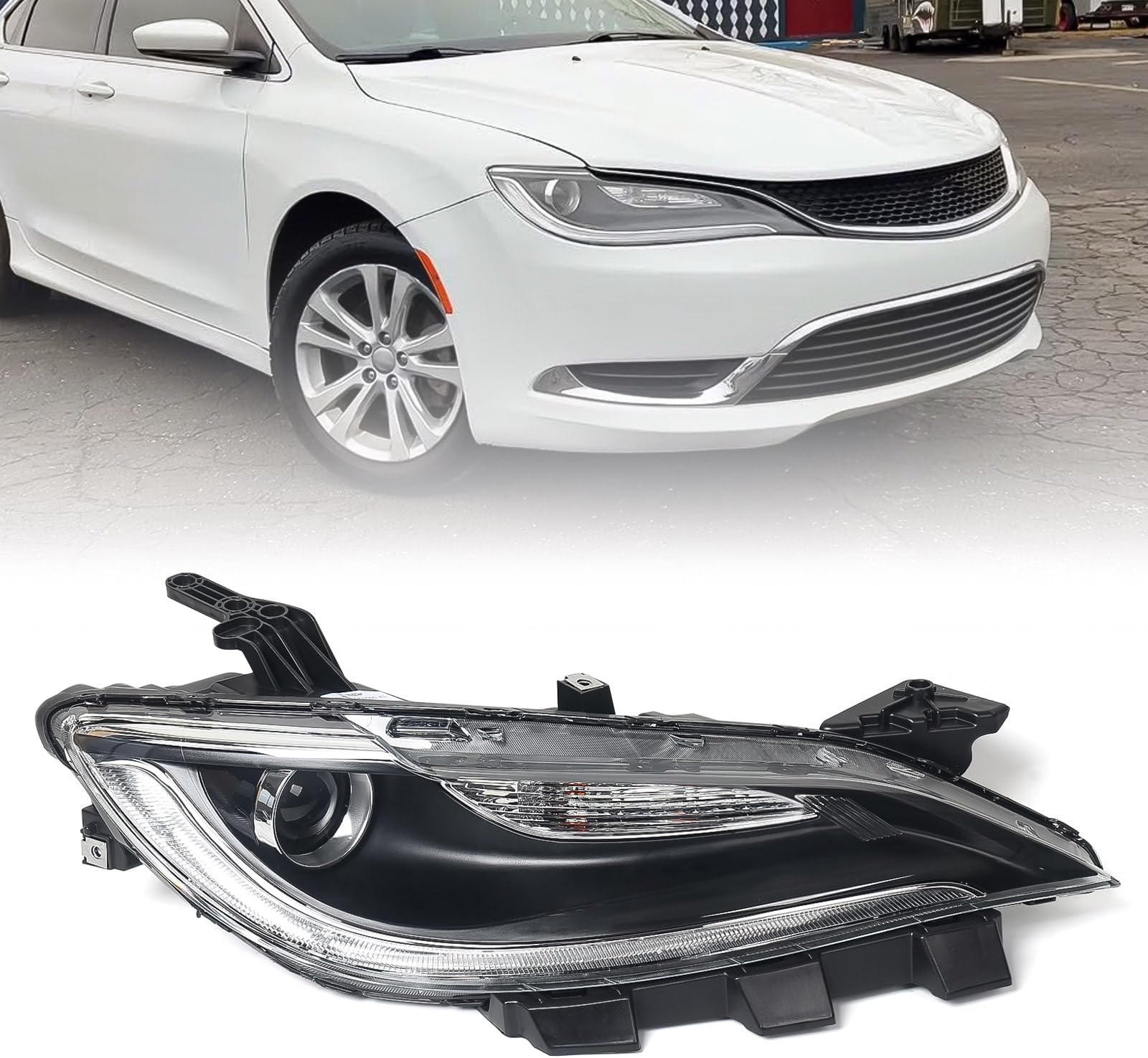 Huray Halogen Headlight Assembly Fit for Chrysler 200 2015 2016 2017 RH Projector Headlamp w/o LED DRL OE Style Replacement for CH2503260 68284785AA Right Passenger Side