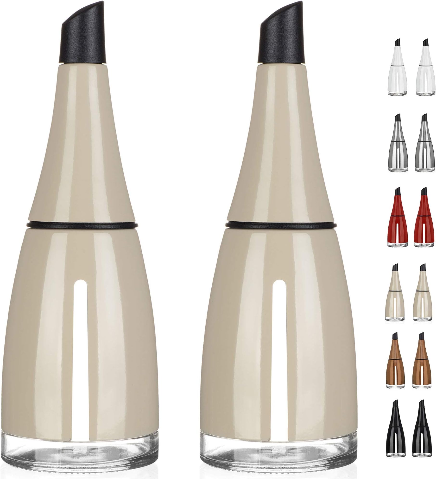 Olive Oil and Vinegar Cruet Dispenser Set with Elegant Glass Bottle and Drip Free Design - Tan