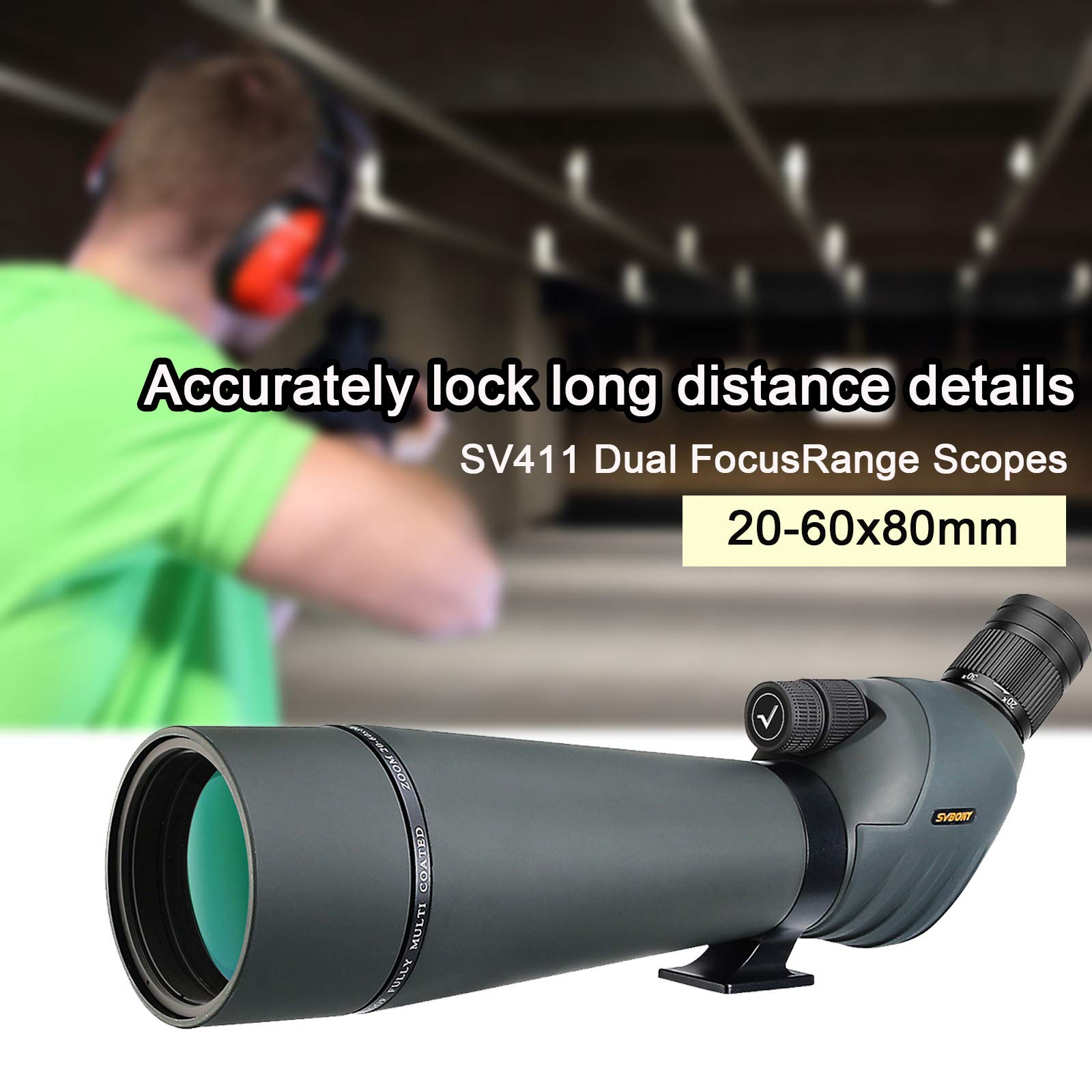 Svbony SV411 Longue Vue 20-60X80 avec Trépied, HD Double Foyer Étanche Porro Prism Large Champ de Vision Longue Vue Tir Sportif pour Tir à la Cible