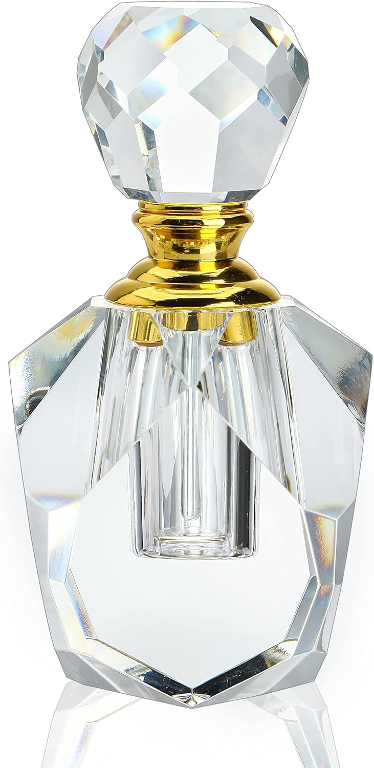 Clear Crystal Cut Perfume Bottle with Stopper Empty Refillable Glass Bottle,Gift Boxed