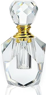 H&D HYALINE & DORA Clear Crystal Cut Perfume Bottle with Stopper Empty Refillable Glass Bottle,Gift Boxed