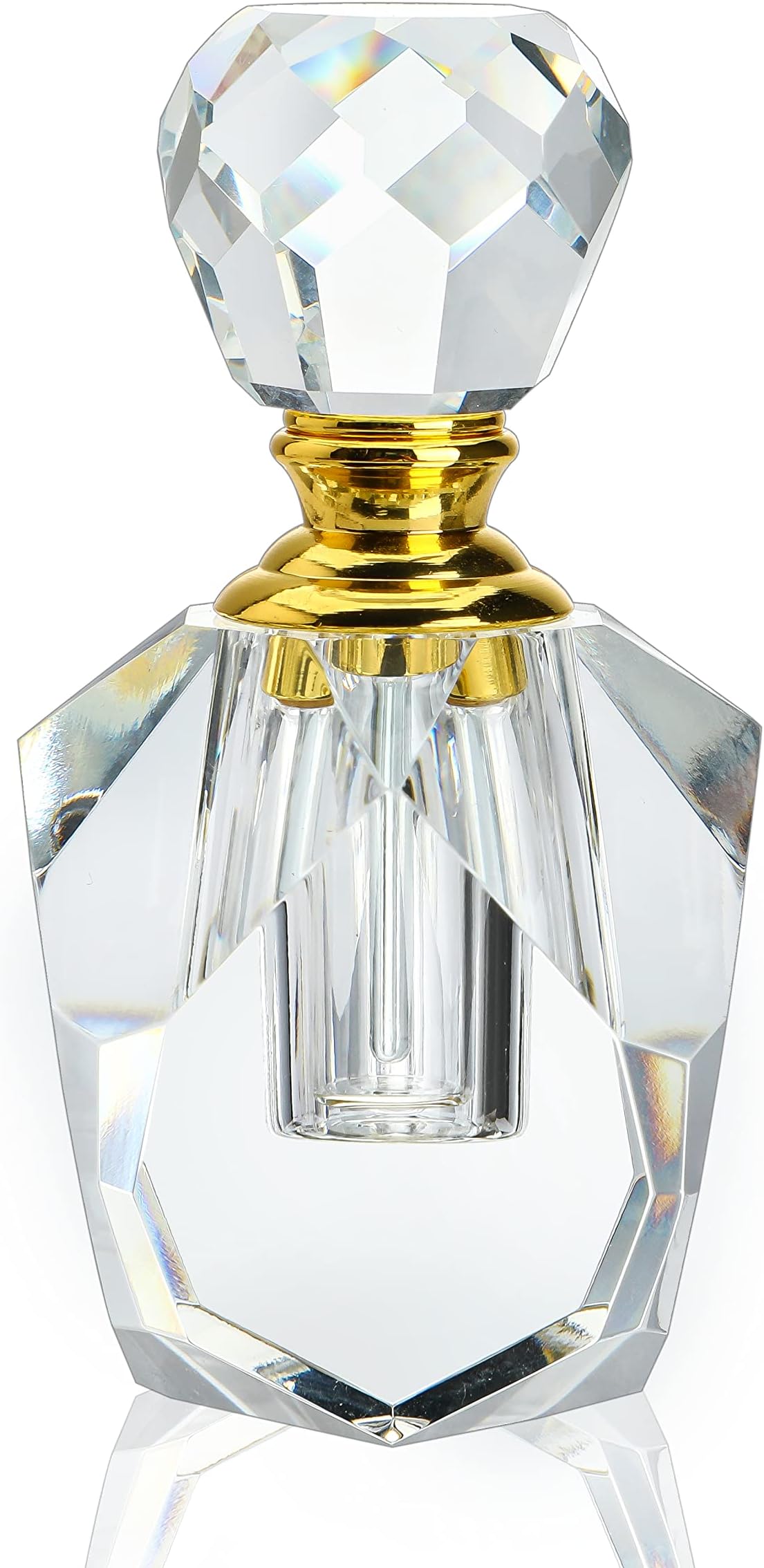 H&D HYALINE & DORA Clear Crystal Cut Perfume Bottle with Stopper Empty Refillable Glass Bottle,Gift Boxed