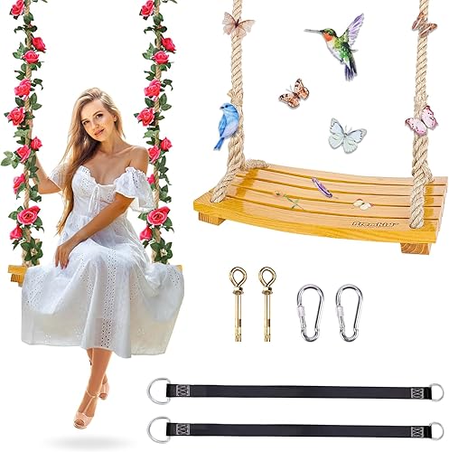 Columpio de madera para colgar, asiento de columpio de 20 x 10 x 1.4 pulgadas, columpio de árbol para adultos y niños, columpio de interior con