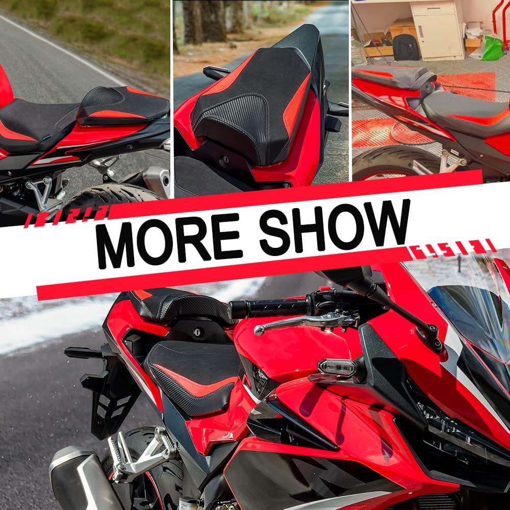 Motorcycle Front Rider Rear Passenger Seat Pad Cushion Cover CBR500R Comfortable Saddle Seat Compatible with Ho-nda CBR 500R CBR 500 R CBR-500-R 2019 2020 2021 (Rear-Red)