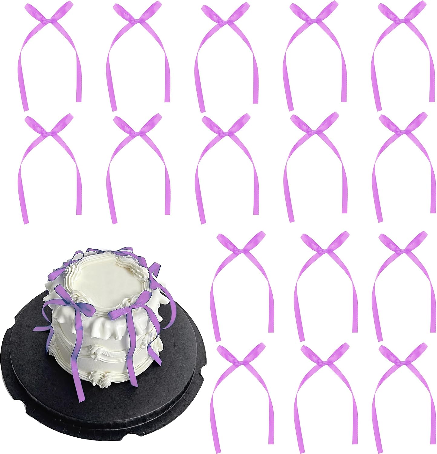20 PCS Purple Bow Cake Toppers Ready to Use Cake Bows for Wedding, Birthday, Baby Shower Bachelorette Party and Dessert Display Decorations Supplies image 2