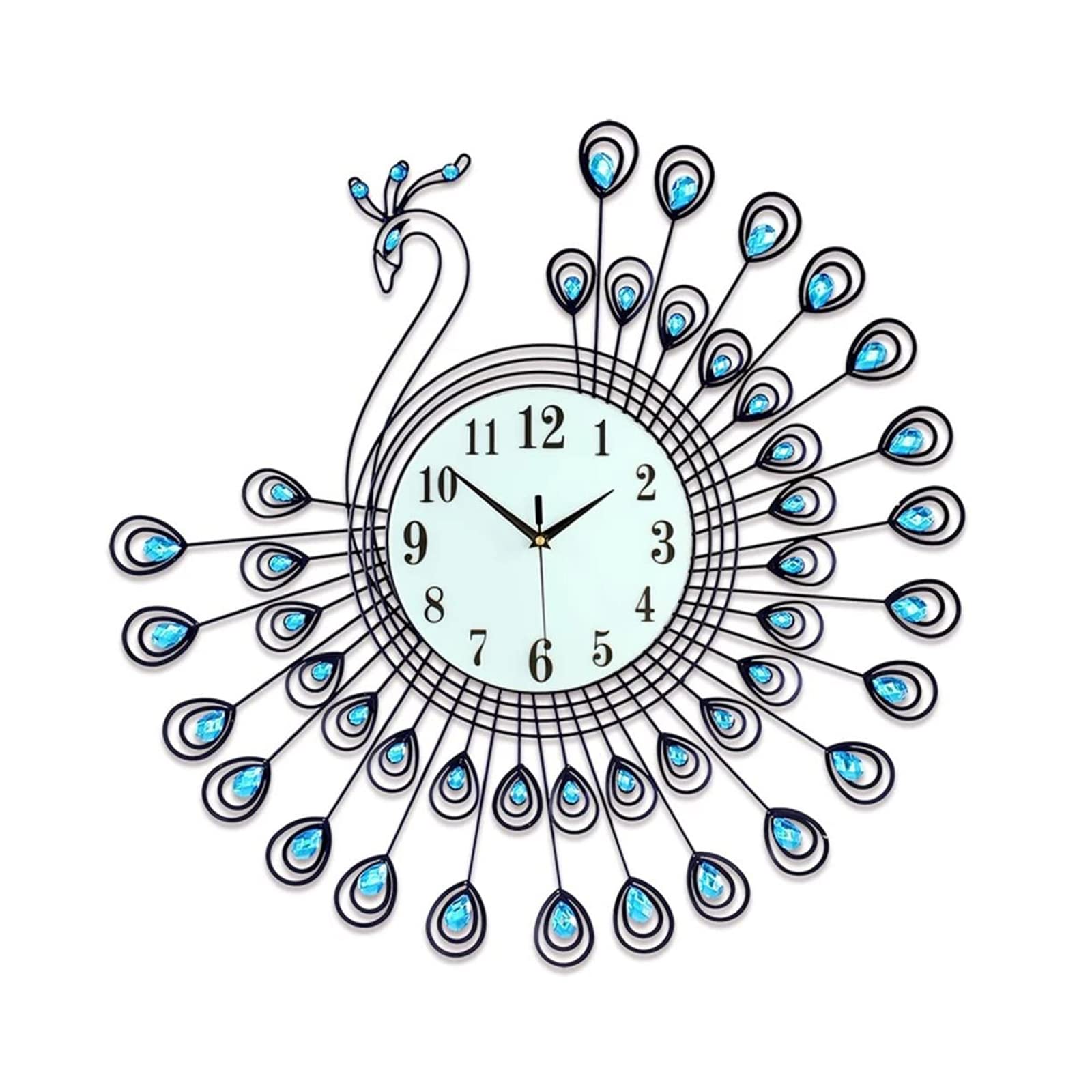 jaffiust Wall Clocks for Living Room Decor Silent Metal Dial Diamonds Large Peacock Clock Blue Decoration Wall Clock Home Bedroom Kitchen Office Decor Perfect for House Warming Gift