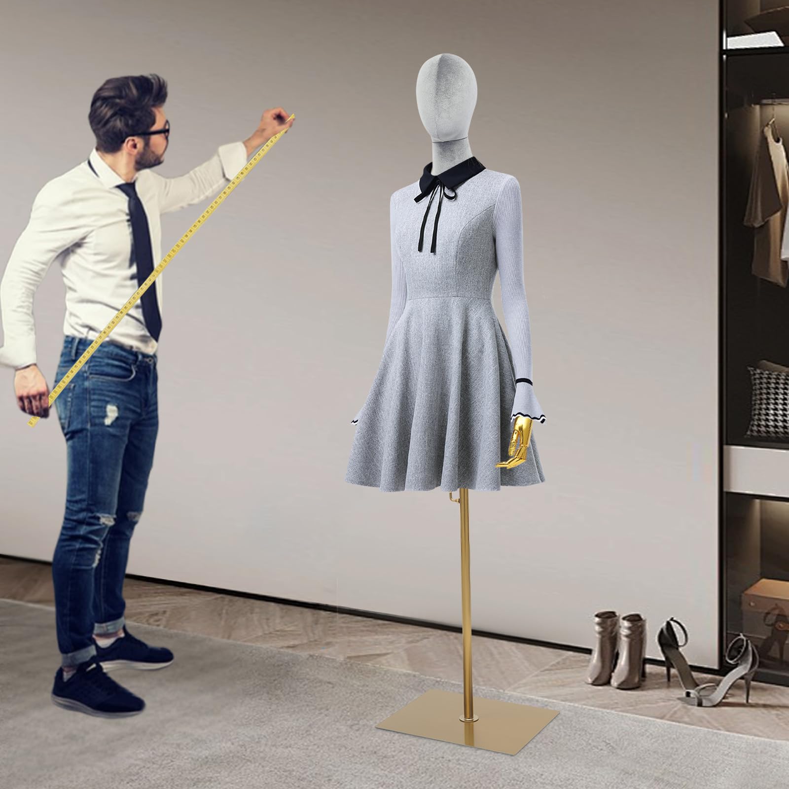 Busto sartoriale da donna, regolabile, 150-200 cm, manichino con braccia articolate e dita, manichino per pantaloni e vestiti, manichino rimovibile con base in metallo per sarti