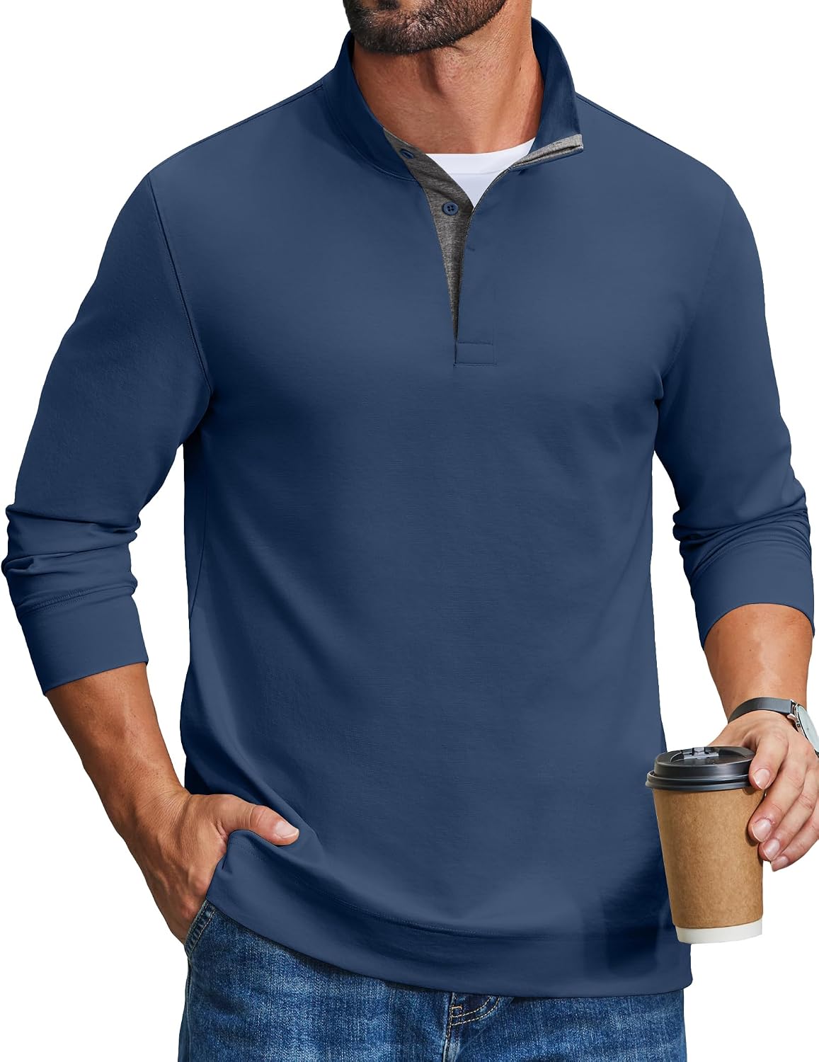 COOFANDY Mens T-Shirts Quarter Pullover Lightweight Sweatshirt Casual Shirt