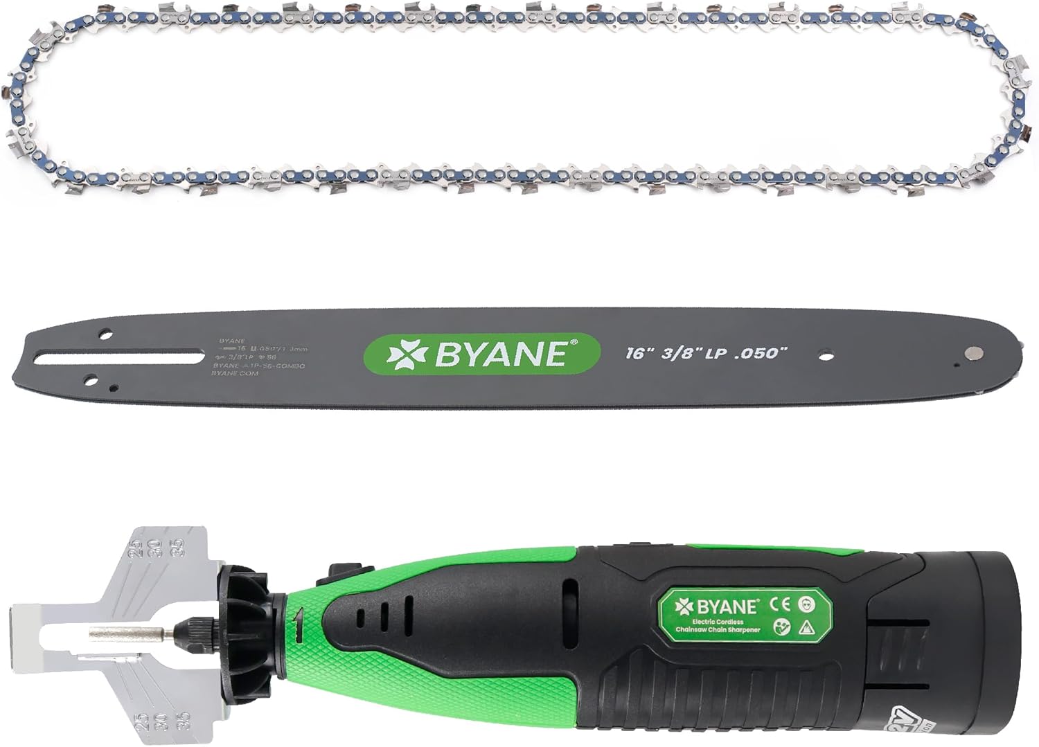 16" Chainsaw Bundle: Carbide Bar/Chain Combo + Diamond Sharpener for Echo/Poulan/Craftsman/Ryobi/Greenworks & More, 3/8" LP Pitch, .050" Gauge, 56 Drive Links