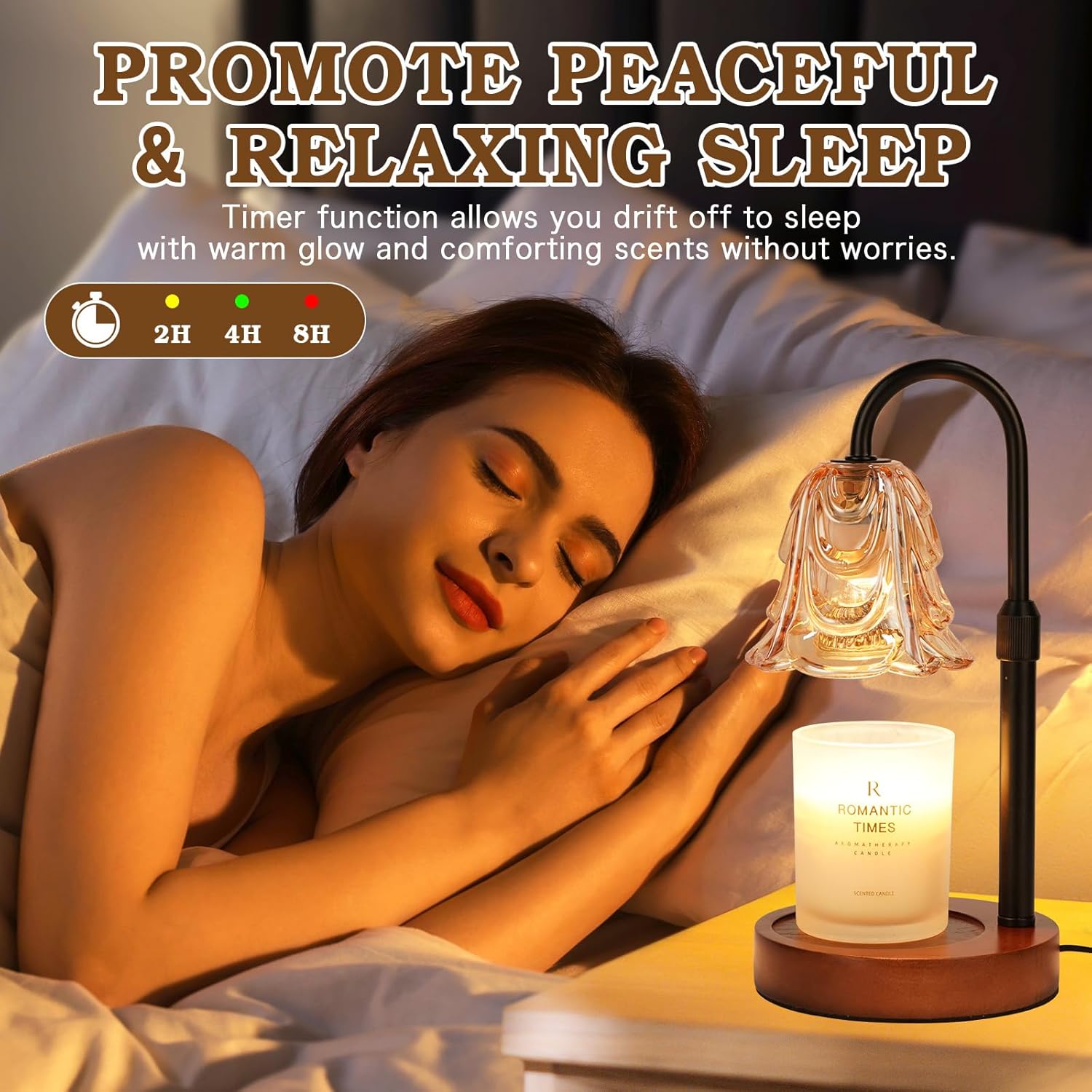 Small Candle Warmer Lamp with Timer, Adjustable Flower Lamp Warmer for Jar Candles, Unique Women Gifts for Birthday, Dimmable Candle Heater, Cute Wax Warming Light with Wood Base
