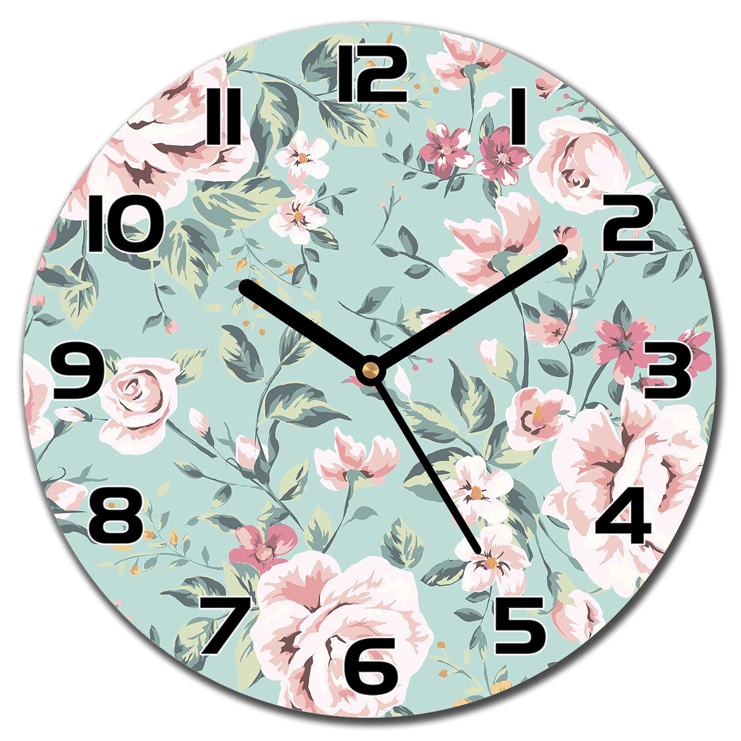 Horloge en verre 30 cm motif floral vintage pastel de Coloray pour salon et cuisine