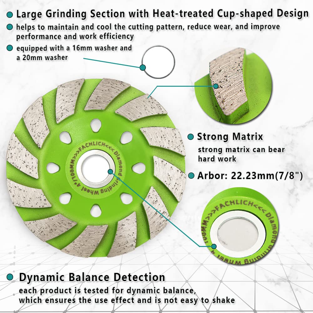 Concrete Grinding Cup Wheel, 5pcs 4 inch 100mm 12-Segment Heavy Duty Turbo Row Diamond Cup Grinding Wheel, Angle Grinder Disc,for Granite Stone Marble Masonry Concrete