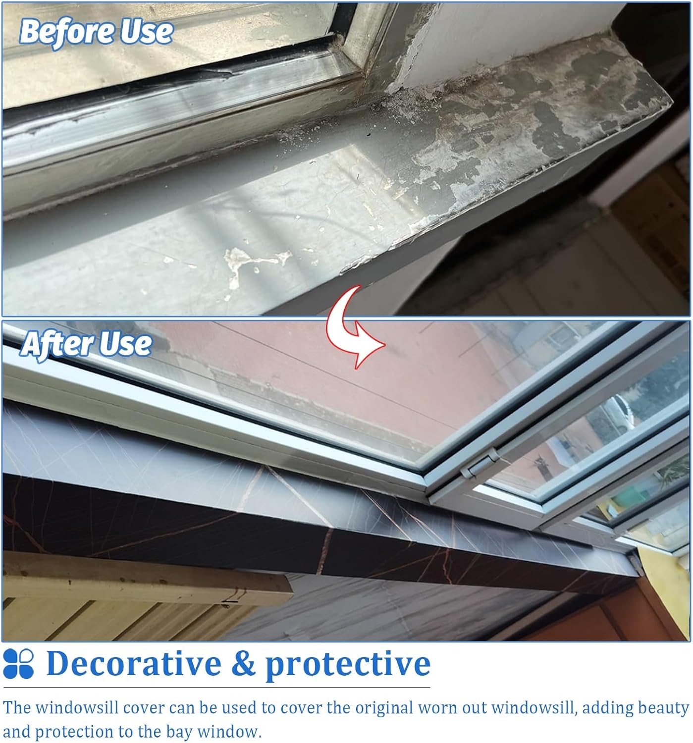 Black Gold Window Sill Cover Trims for Indoor & Outdoor Plants, Waterproof & Durable Window Ledge Protector, 60cm x 25cm (23 5/8" x 9 7/8")