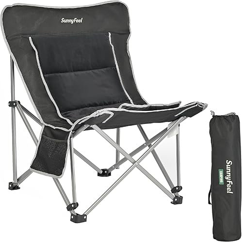 SUNNYFEEL Silla plegable de gran tamaño para campamento al aire libre con portavasos y bolsa de transporte, versátil para interiores y exteriores,