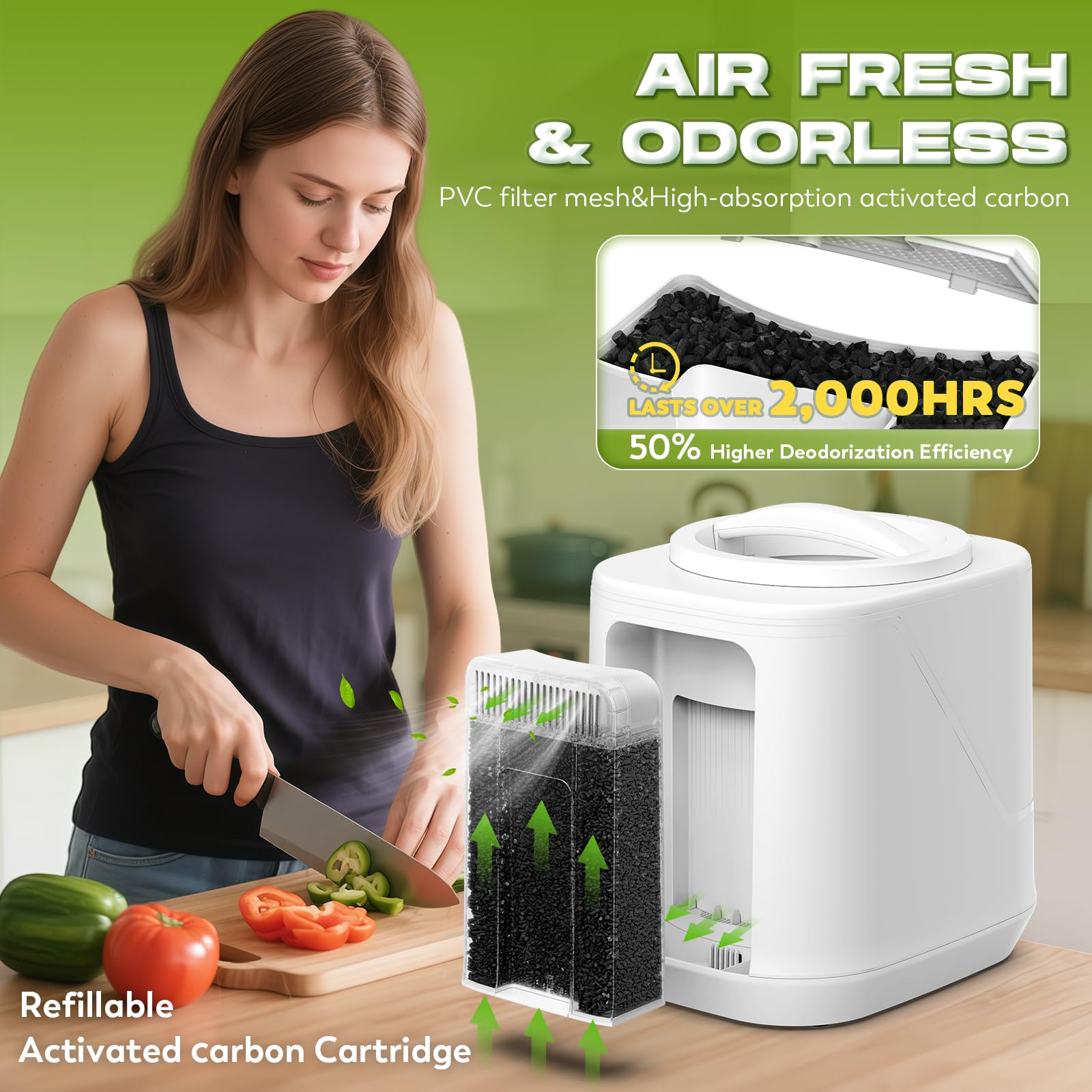 CGOLDENWALL Compostador Eléctrica de Cocina 4.2L, Compostaje Inteligente con Modos Express y Fermentación, Reducción 90‑95% de Residuos, Sin Olor, Autolimpieza, Blanco