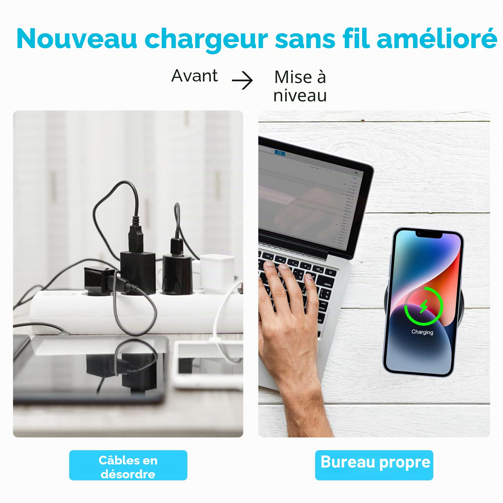 Chargeur Induction Encastrable Les Meubles 60mm 2.36 "Trou d'insertion Chargeur Induction encastrable Compatible with iPhone 14/14 Pro/14 Pro Max/SE /11, série Galaxy Xiaomi Vivo(Argent)