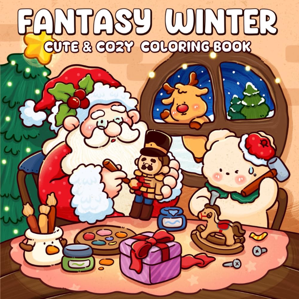 Fantasy Winter: A Cozy Christmas Coloring Book for Adults and Teens Featuring Cute Characters and Holiday Scenes for Relaxation
