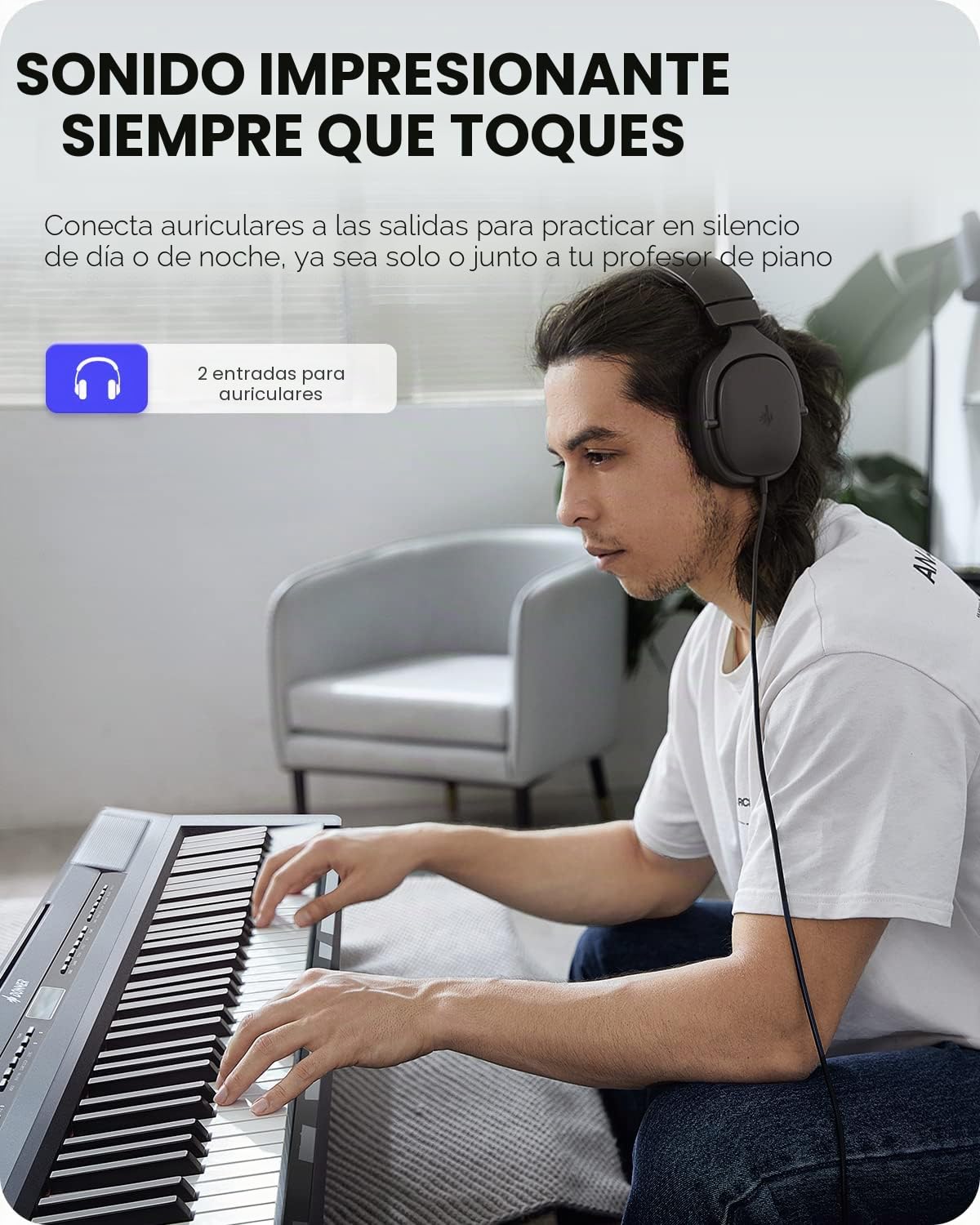 Donner - DEP-20 - Piano Digital, Piano Eléctrico, Principiantes con 88 Teclas de Tamaño Y Peso Completo Y Pedal de Armónicos, con Fuente de Alimentación