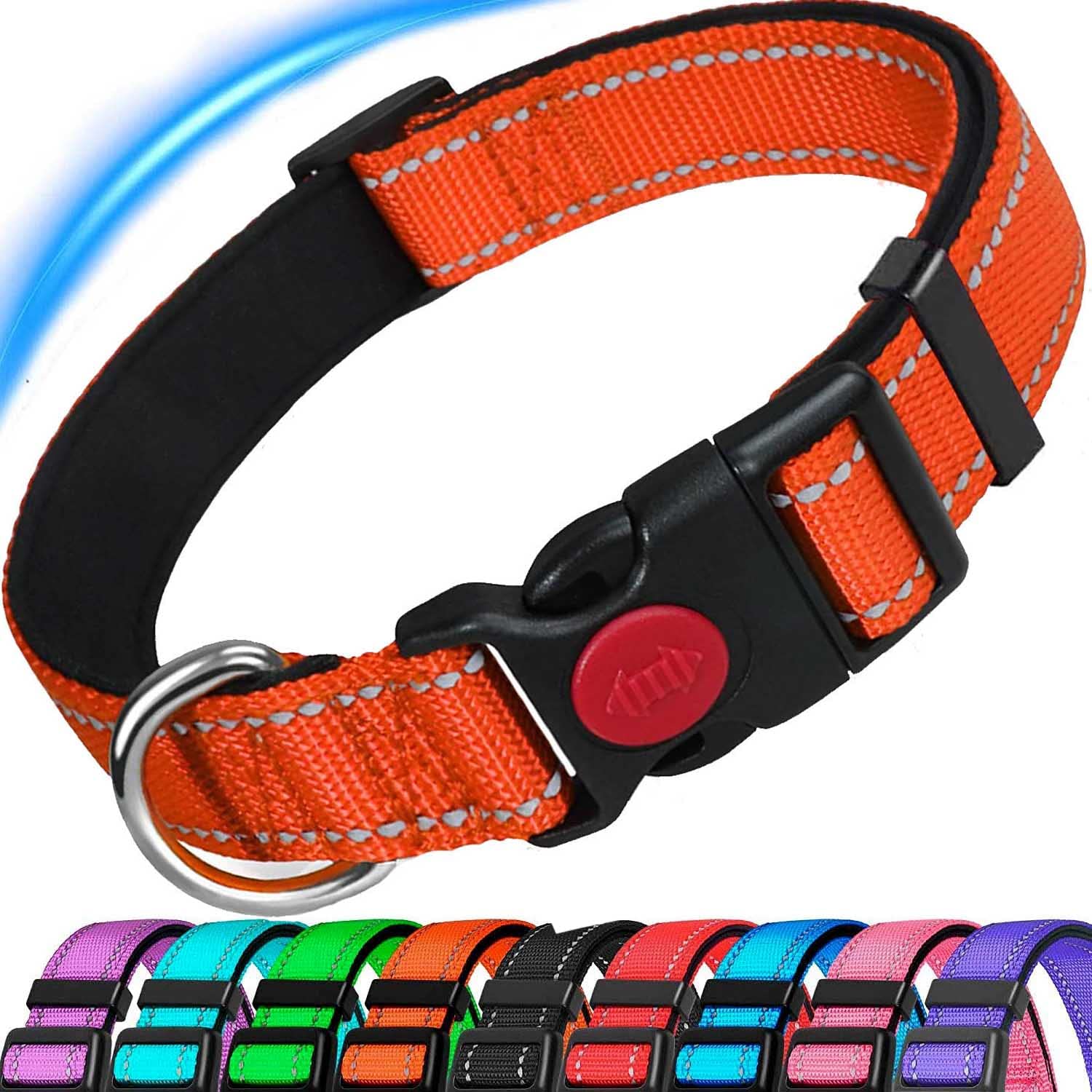 ATETEO Dog Collar, Reflective Dog Collar, Padded Breathable Soft Neoprene Nylon Pet Collar Adjustable for Medium Dogs Orange