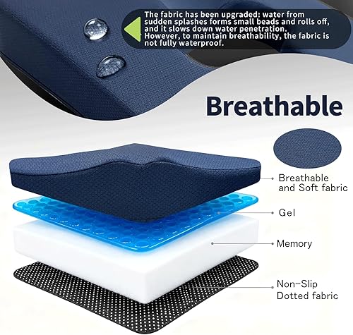 Miniatura 5 de Cojín de asiento de silla de ruedas de gel, cojines de dolor de cama para glúteos, alivia la ciática, espalda, coxis, almohada de alivio del dolor