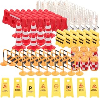 ibasenice Barricade Signal Toy - 62PCS Dollhouse Construction Street Playset Mini Traffic Barricade Cone Crosswalk Signal Toy Plastic Road Sign Warning Sign for Traffic Educational Model