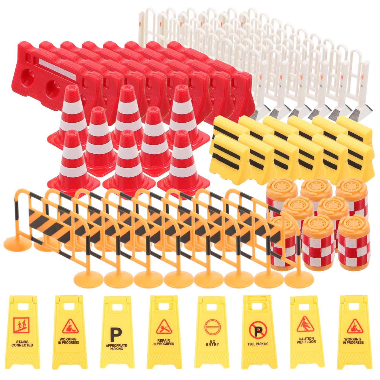 ibasenice Barricade Signal Toy - 62PCS Dollhouse Construction Street Playset Mini Traffic Barricade Cone Crosswalk Signal Toy Plastic Road Sign Warning Sign for Traffic Educational Model