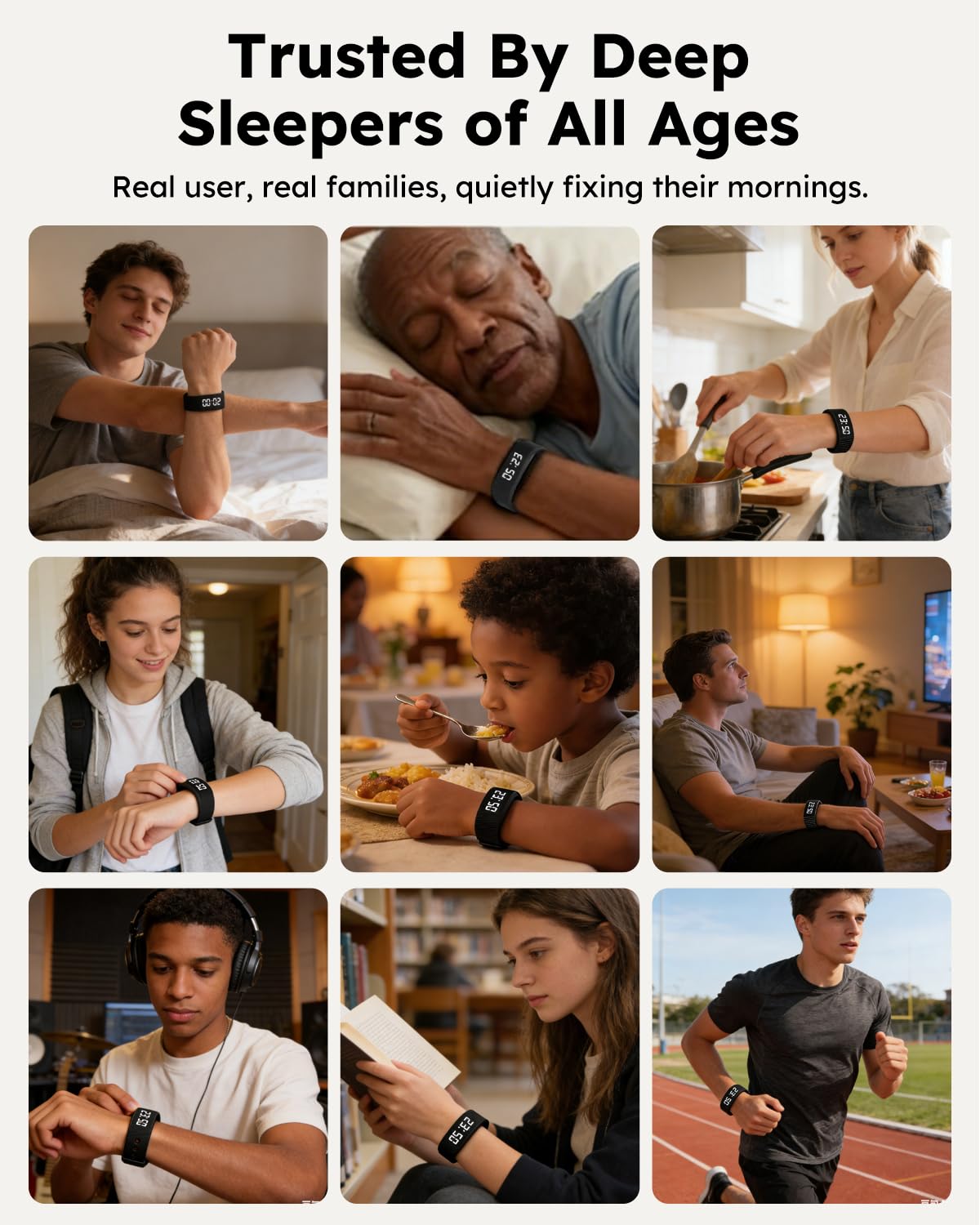 Fitsleeps Vibrationswecker Uhr für schwere Schläfer, lautloses Aufwacharmband & Smart-Armband, Handgelenkalarm