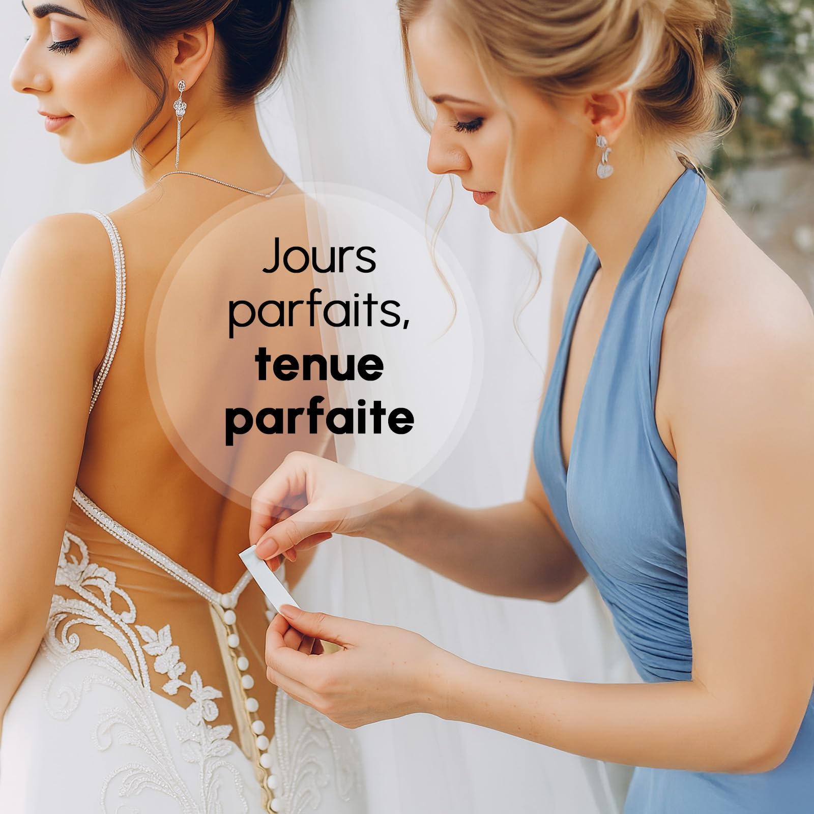 BLOOMORA Fashion Tape – Adhésif Double Face Peau & Vêtement – 100 Bandes Transparentes (7,6 x 1,3 cm) – Scotch Vêtement Peau Imperméable – Body Tape, Scotch Tissu, Ruban pour Robes et Décolletés